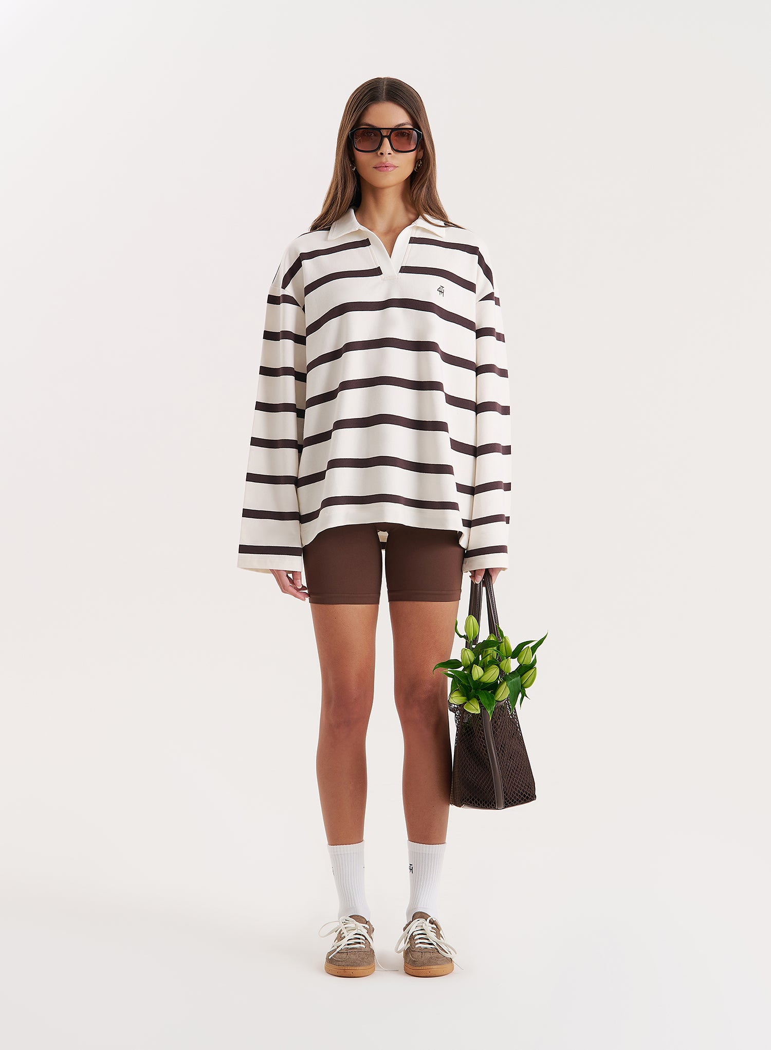 Cream Stripe Oversized Rugby Top