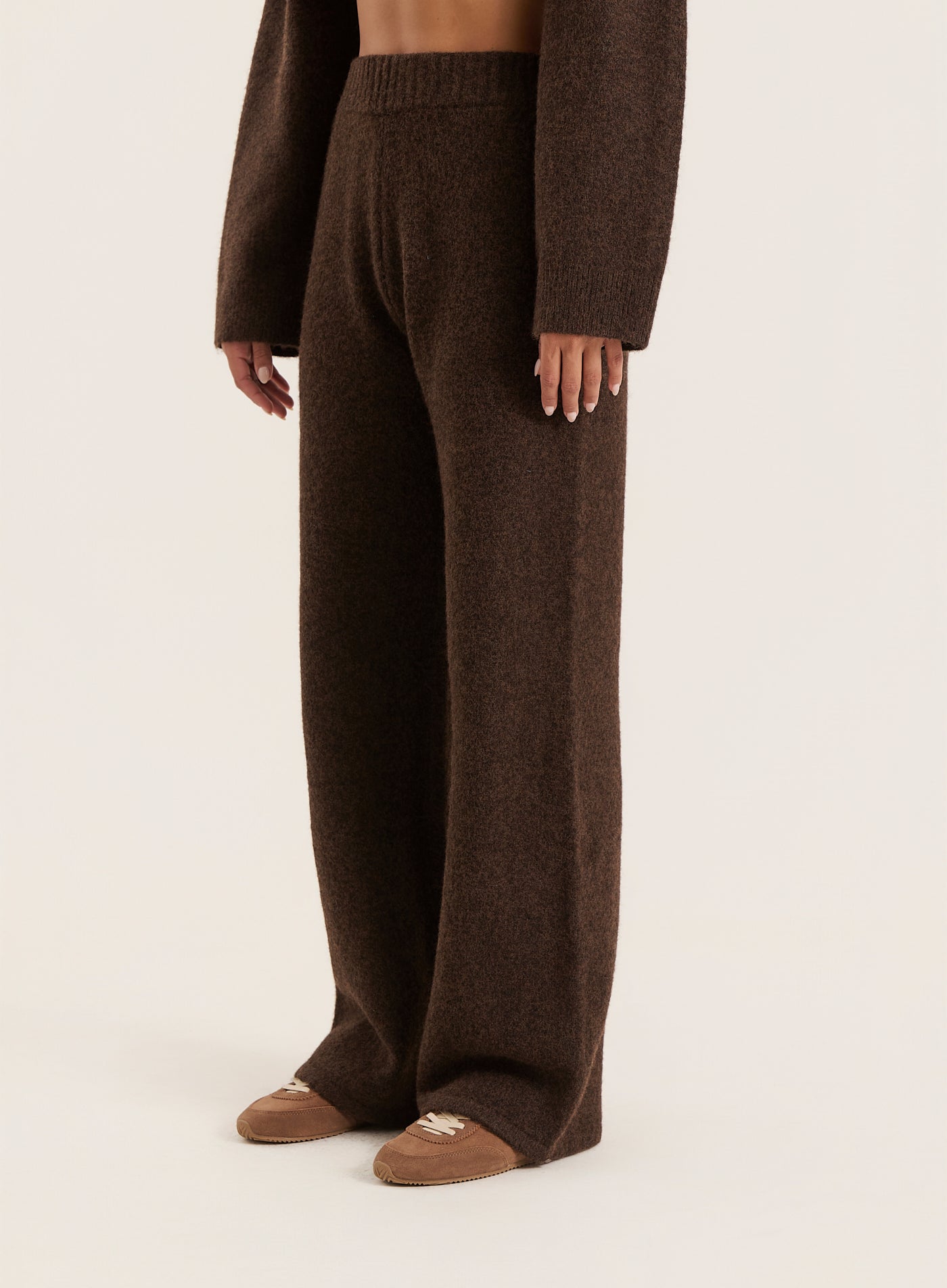 Chocolate Knitted Straight Leg Trousers