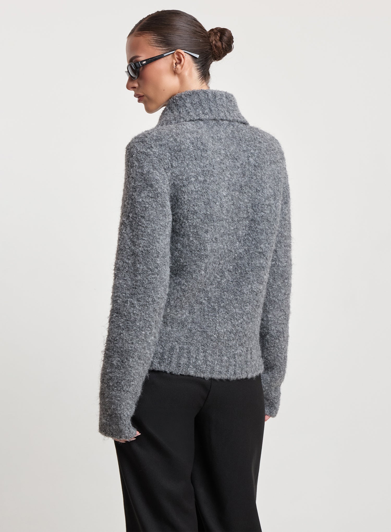 Dark Grey Knitted Collared Cardigan