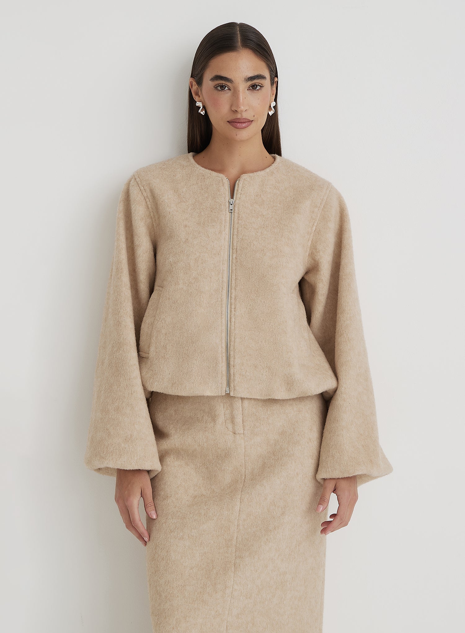 Beige Wool Bomber Jacket- Sammy