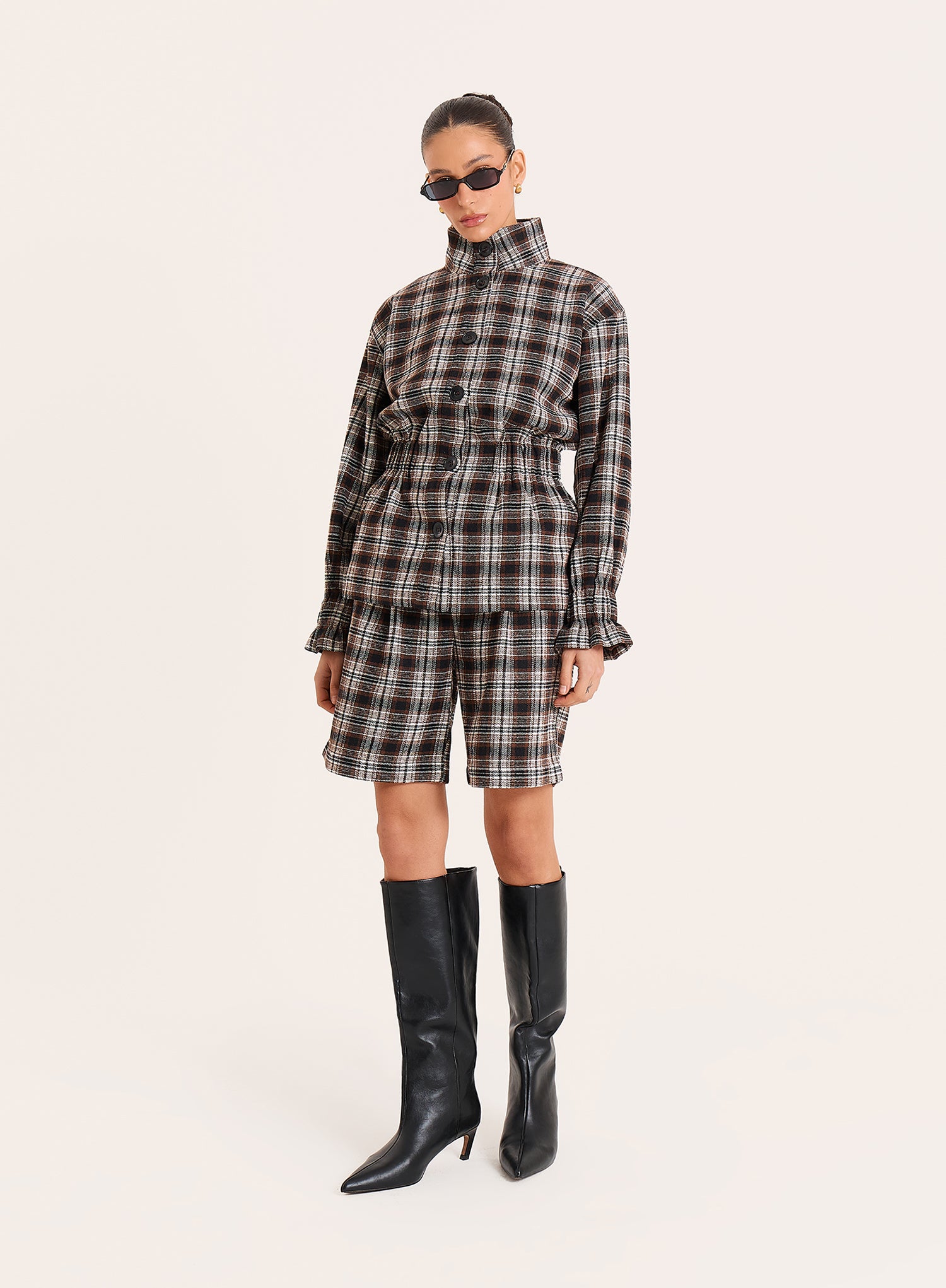 Brown Check Tailored Longline Bermuda Shorts