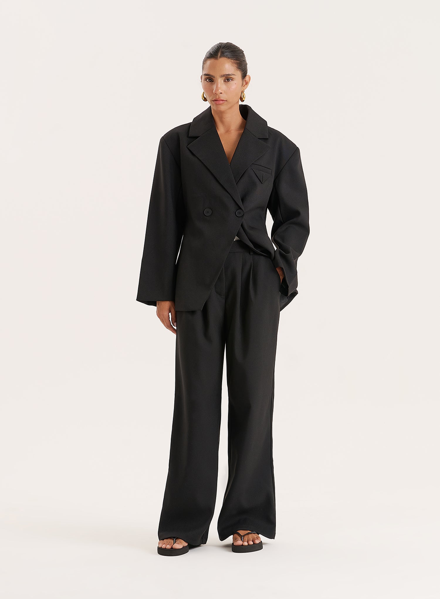 Black Cinched Waist Tailored Blazer