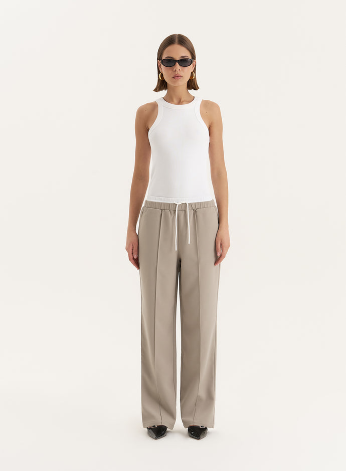 Olive Contrast Waistband Straight Leg Trouser- Bianca