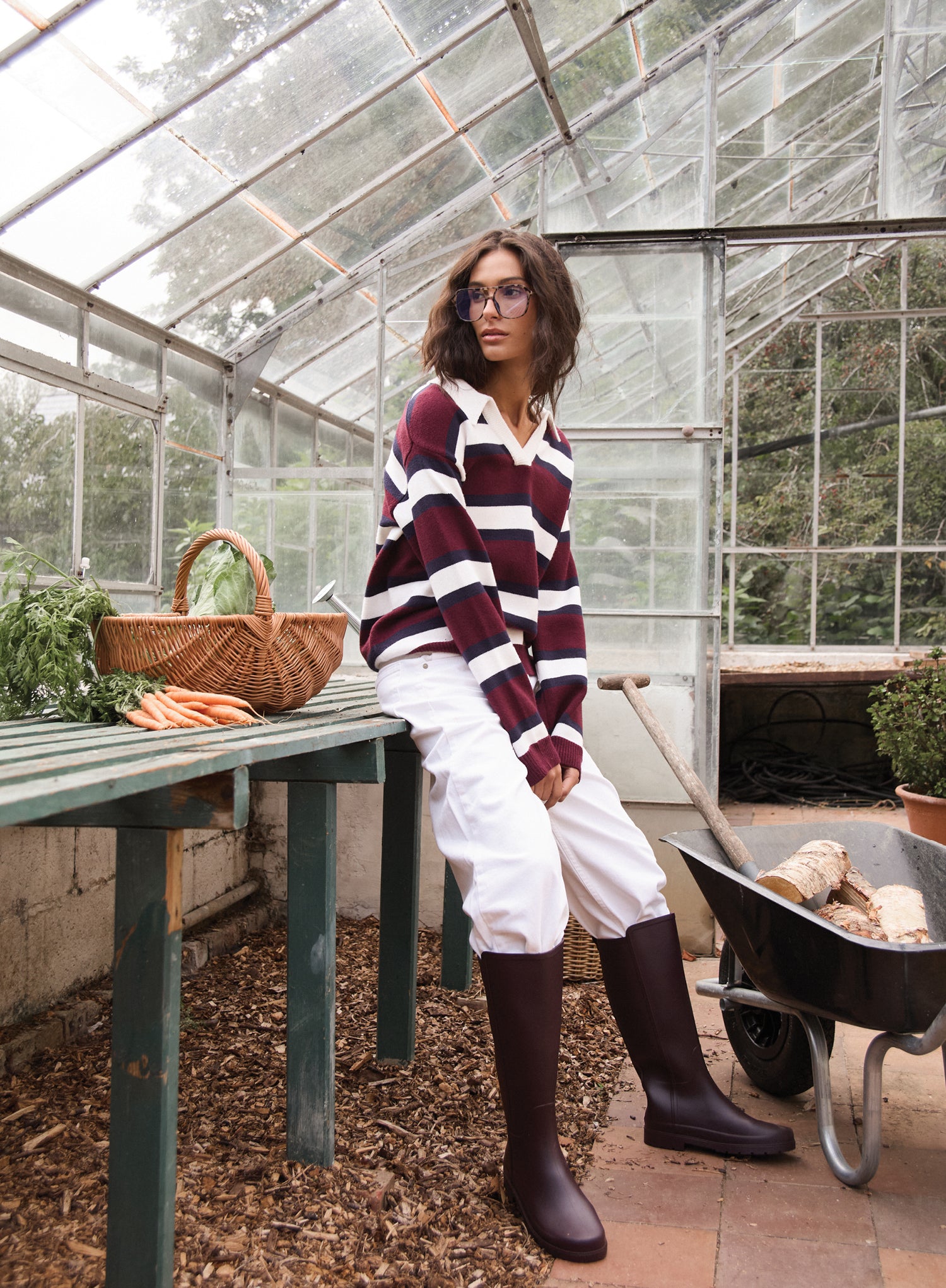 Striped Knitted Contrast Collar Jumper