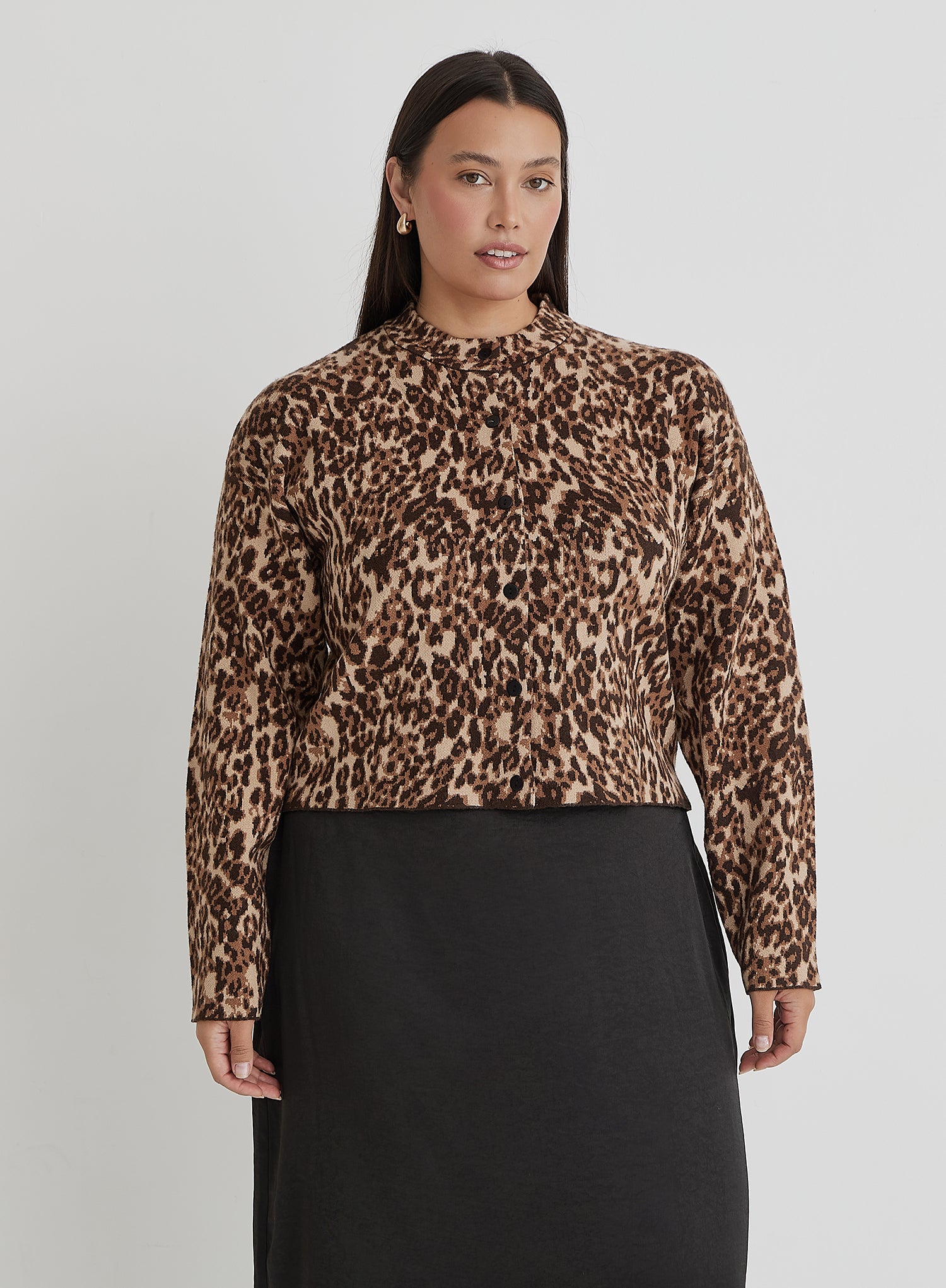 Leopard Print Curve Knitted Cardigan- Drew