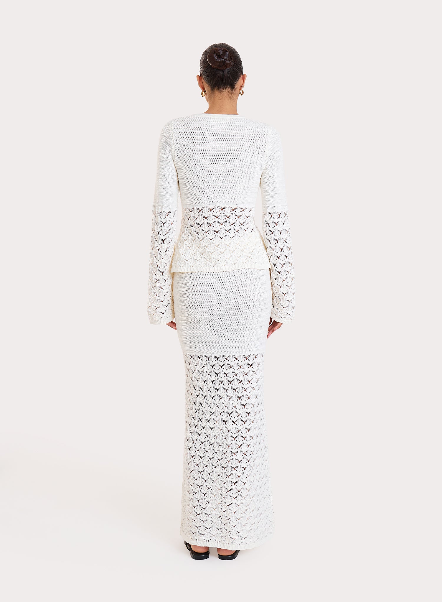 Cream Crochet Drop Waist Maxi Skirt