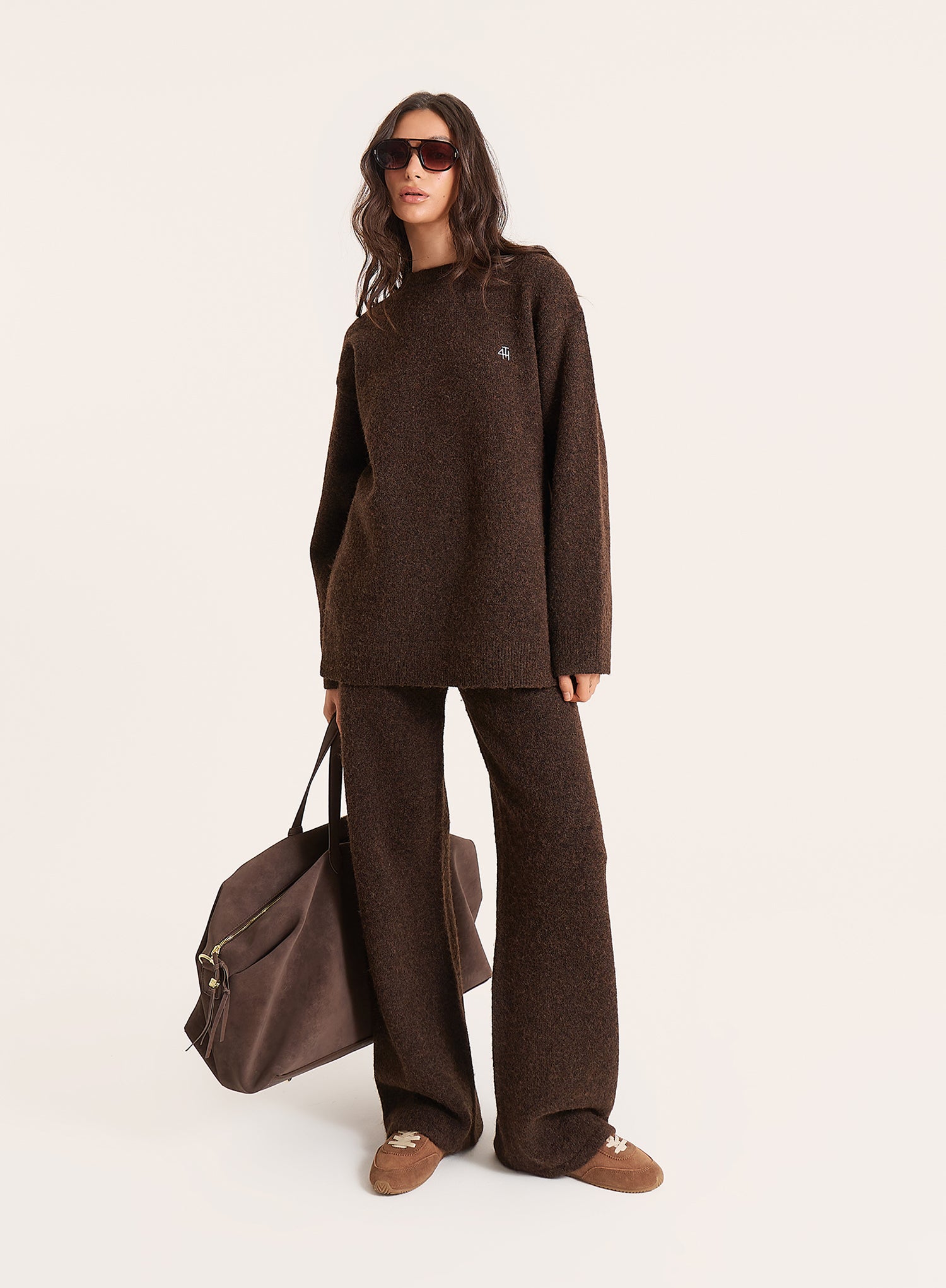 Chocolate Knitted Slogan Back Jumper