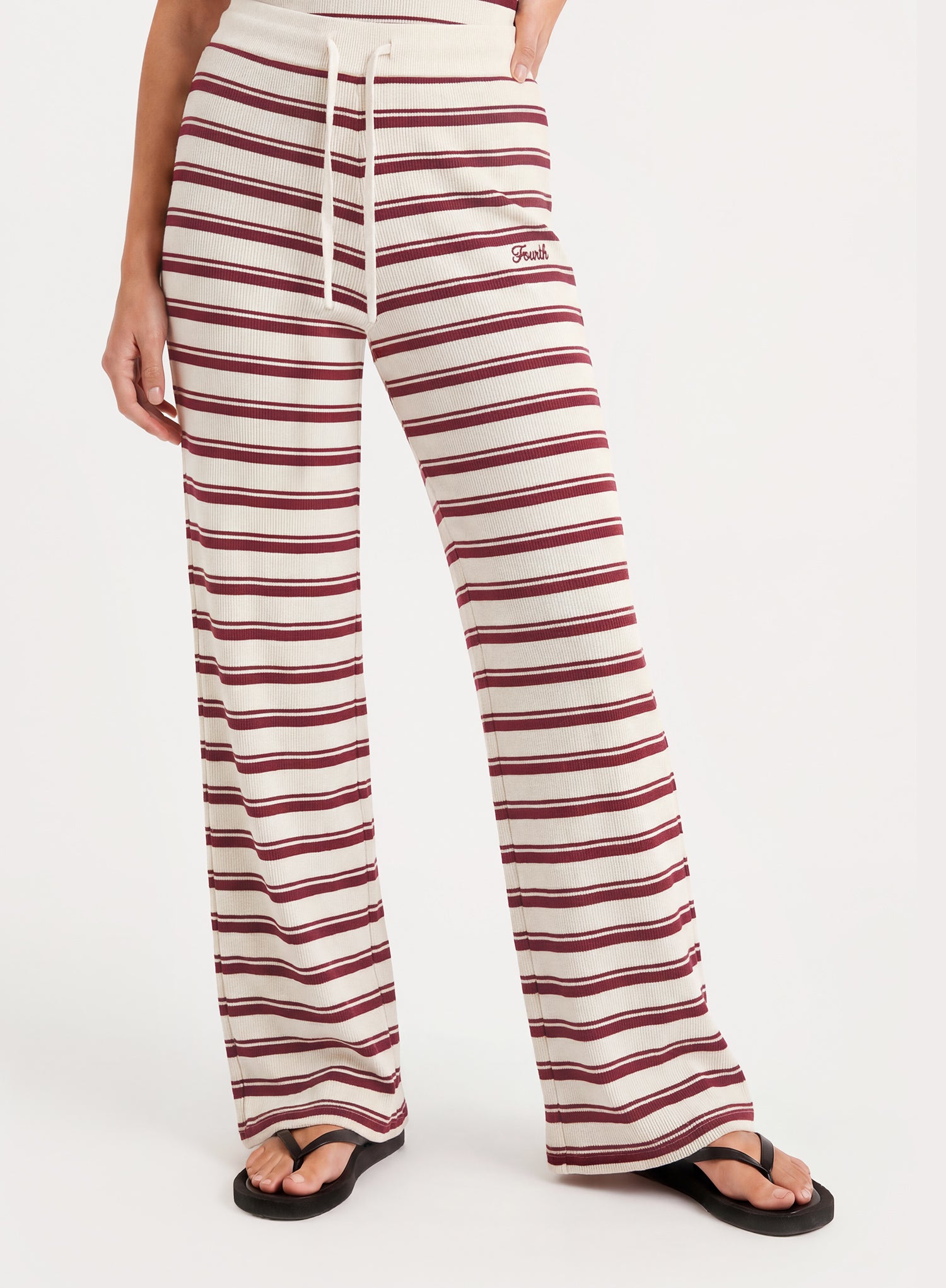 White And Brown Striped Jersey Ribbed Trousers