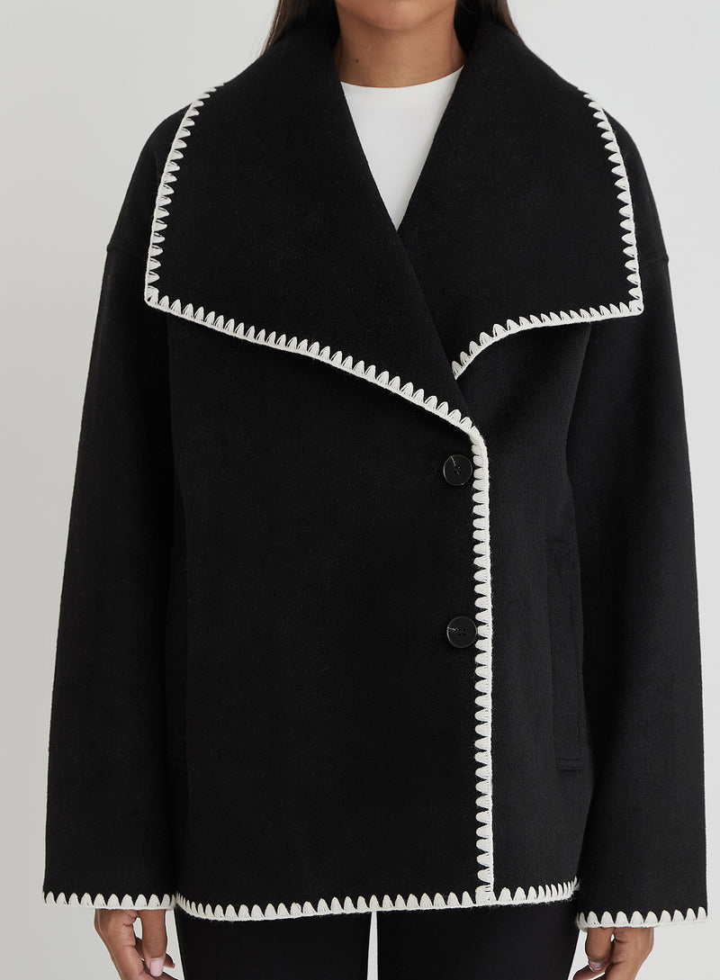 Black Contrast Stitch Jacket - Darin