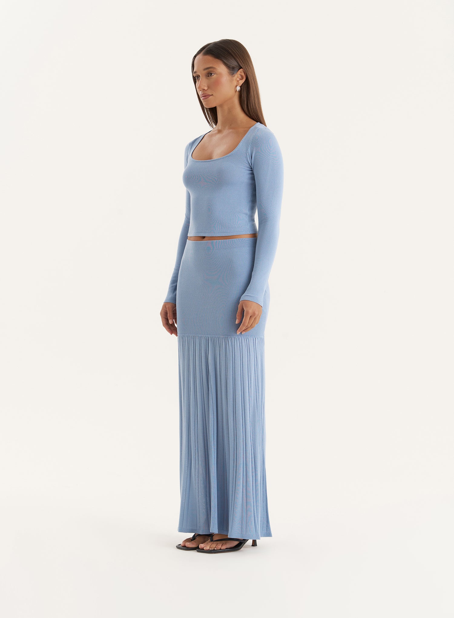 Blue Knitted Drop Waist Maxi Skirt- Nancy