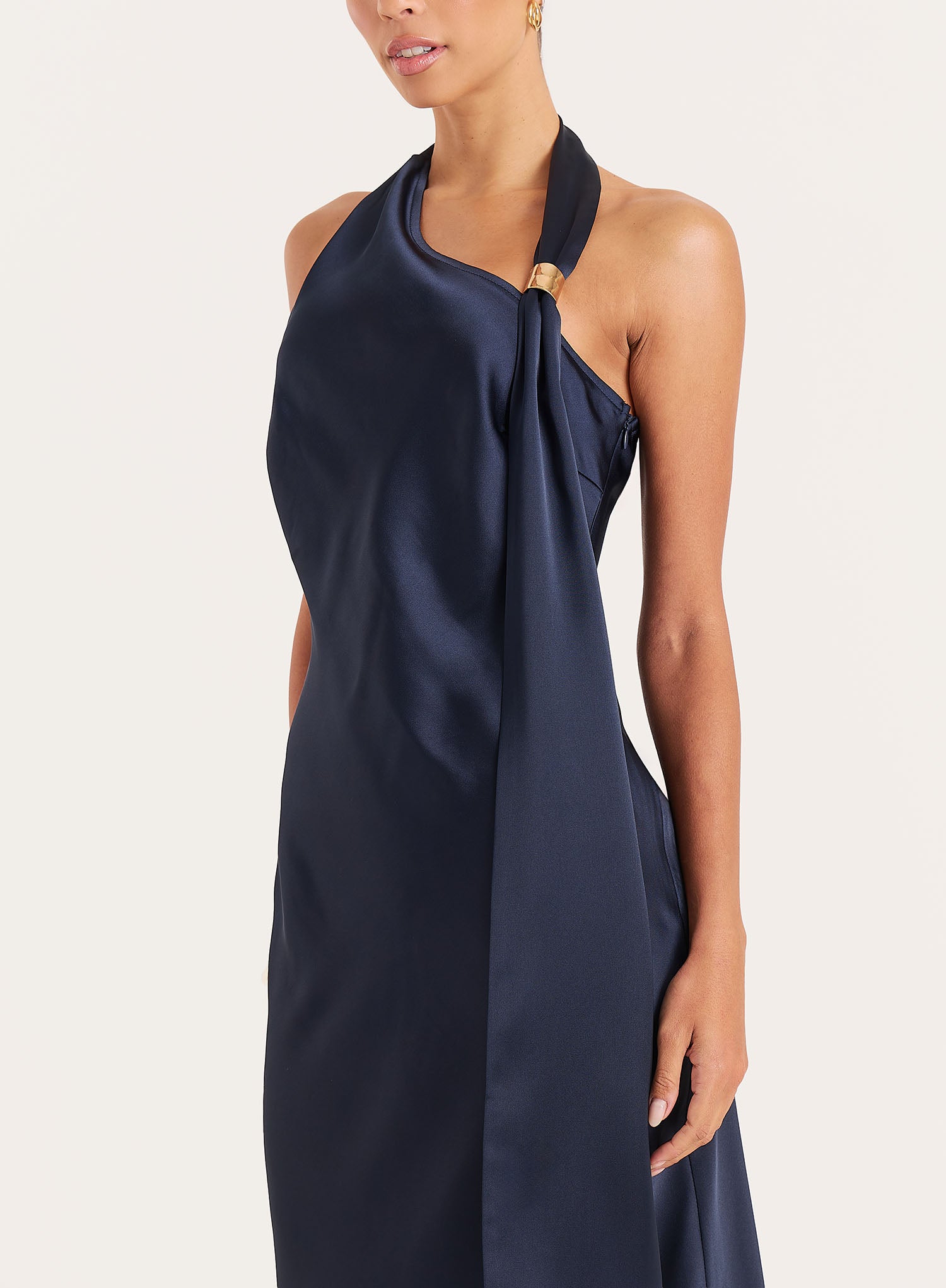 Navy Satin Halterneck Maxi Dress