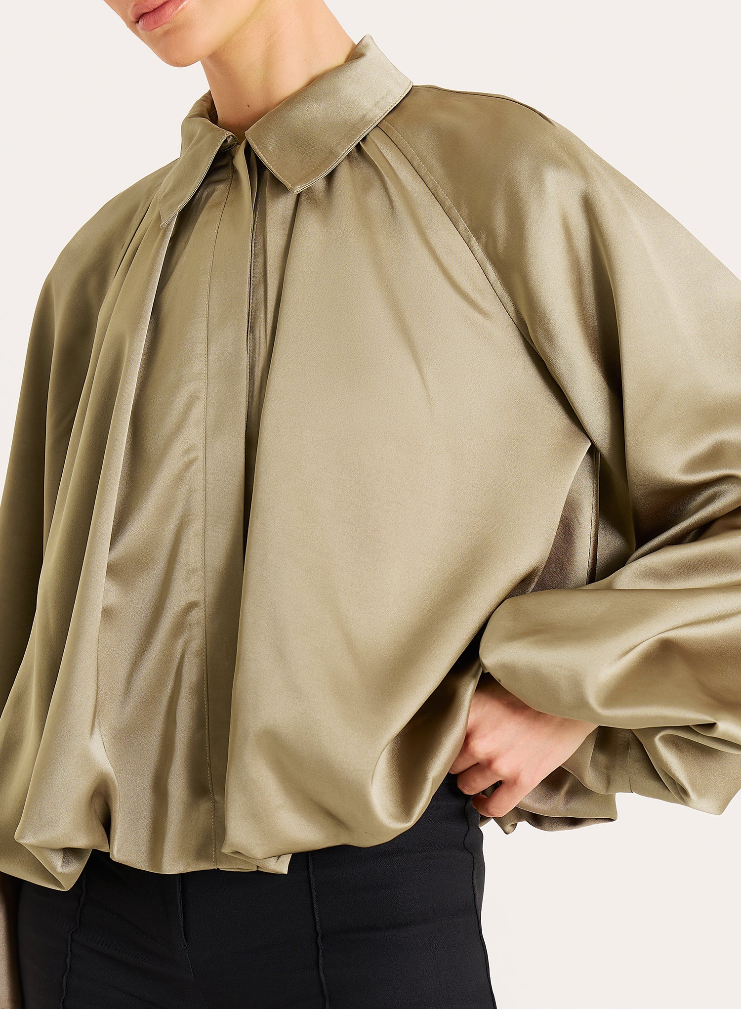 Olive Satin Bomber Jacket