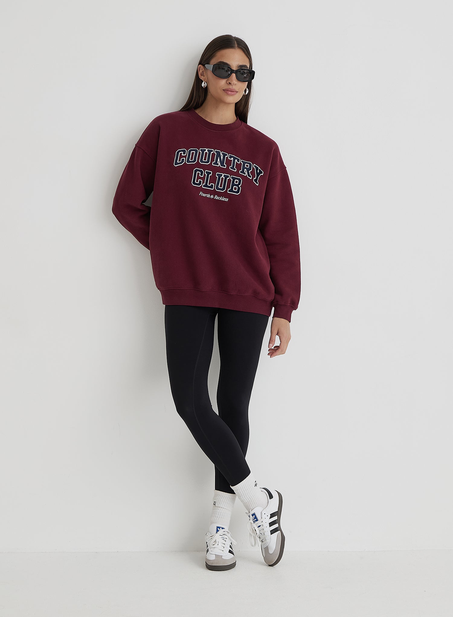 Burgundy Country Club Slogan Classic Longline Sweatshirt- Charli