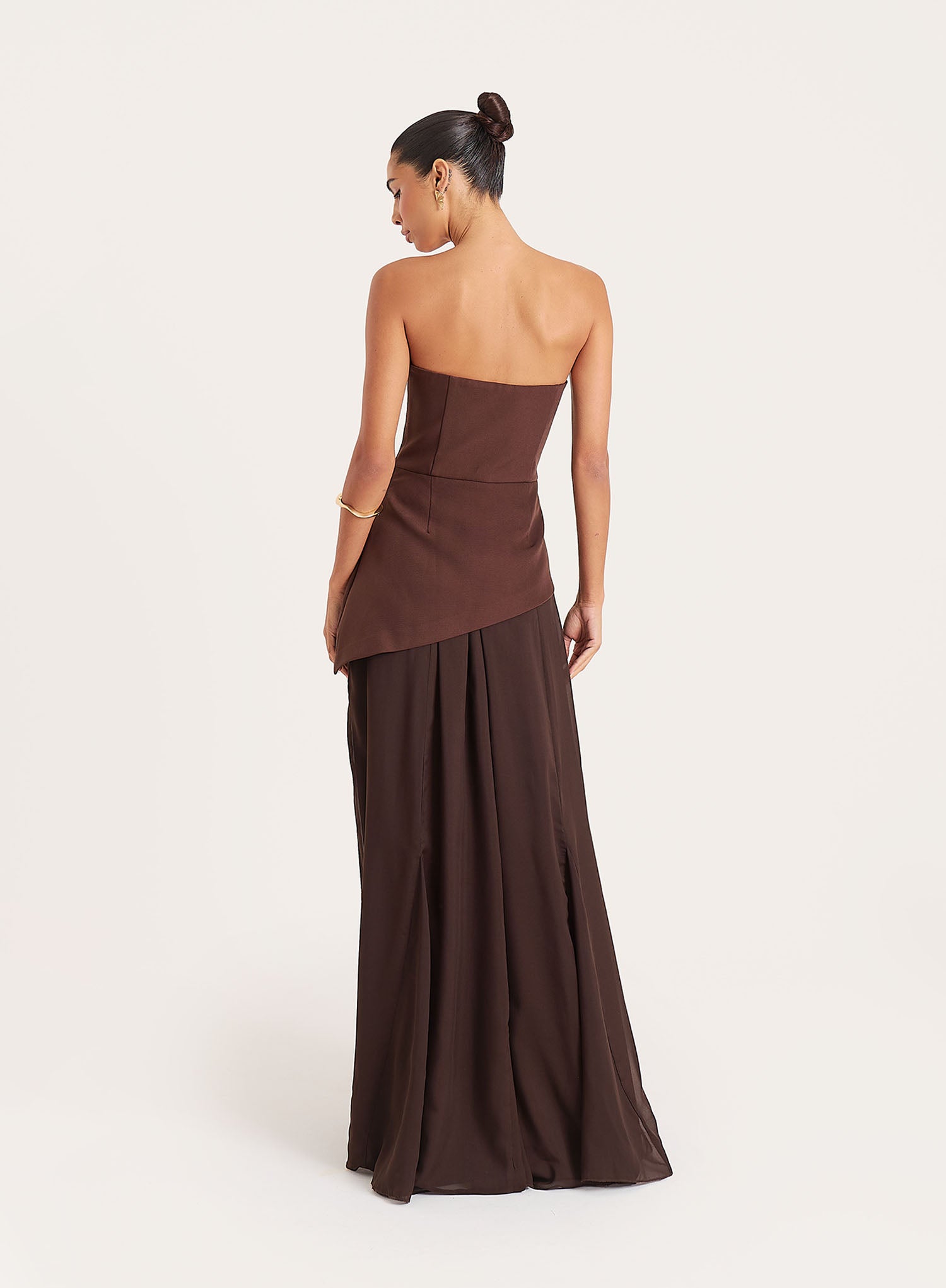 Chocolate Bandeau Asymmetric Detail Maxi Dress