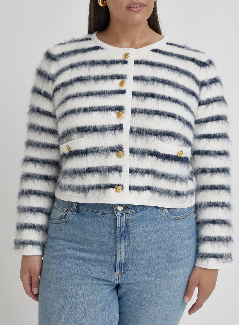 Navy And Cream Curve Stripe Cardigan- Janae