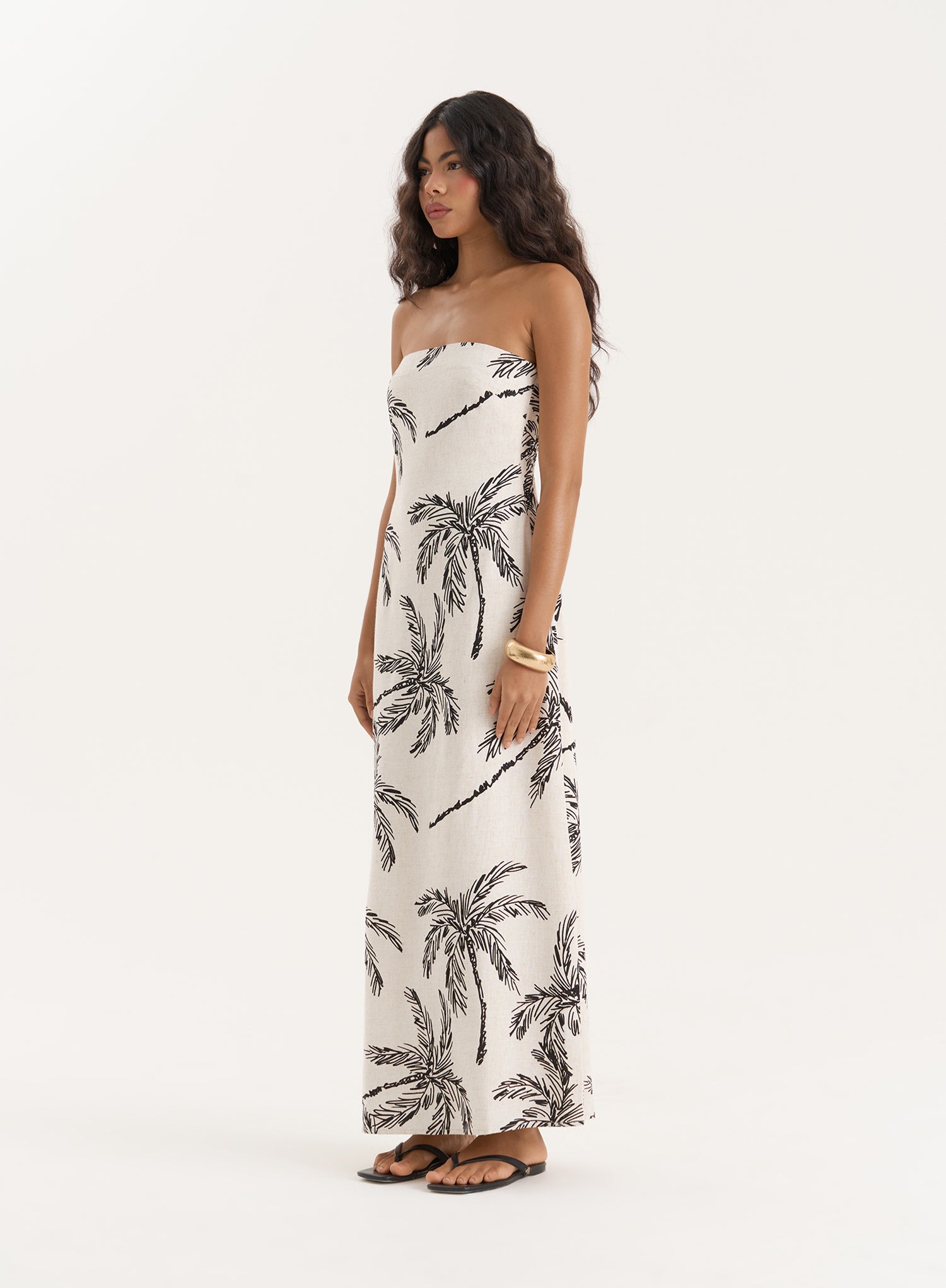 Printed Linen Blend Bandeau Midaxi Dress