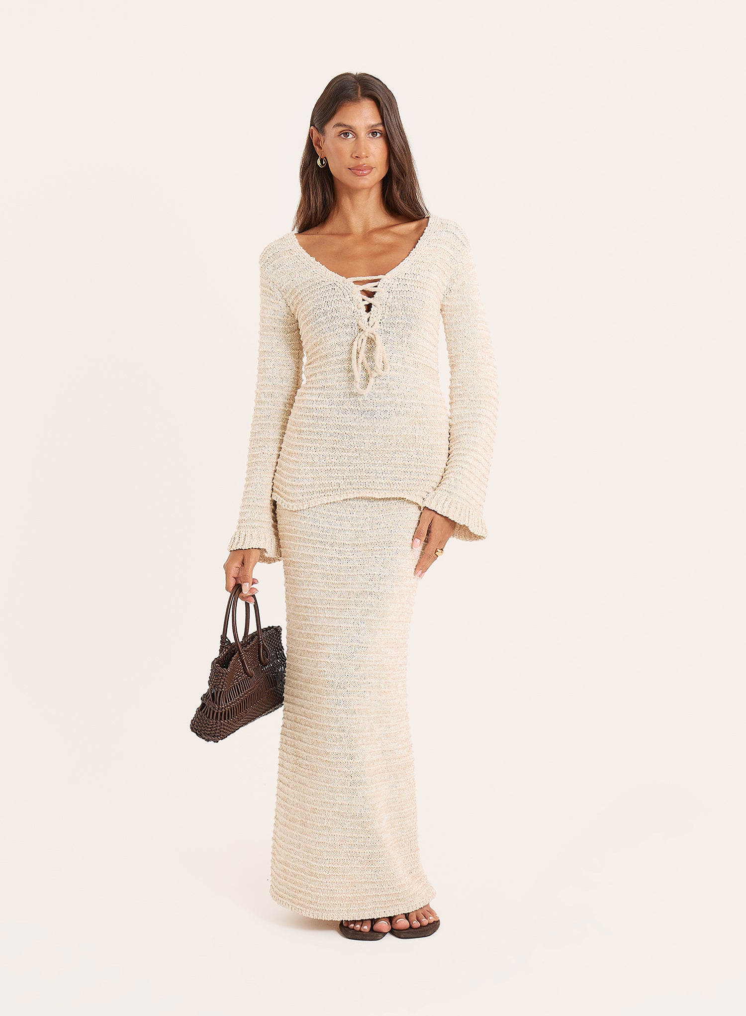 Beige Knitted Maxi Skirt