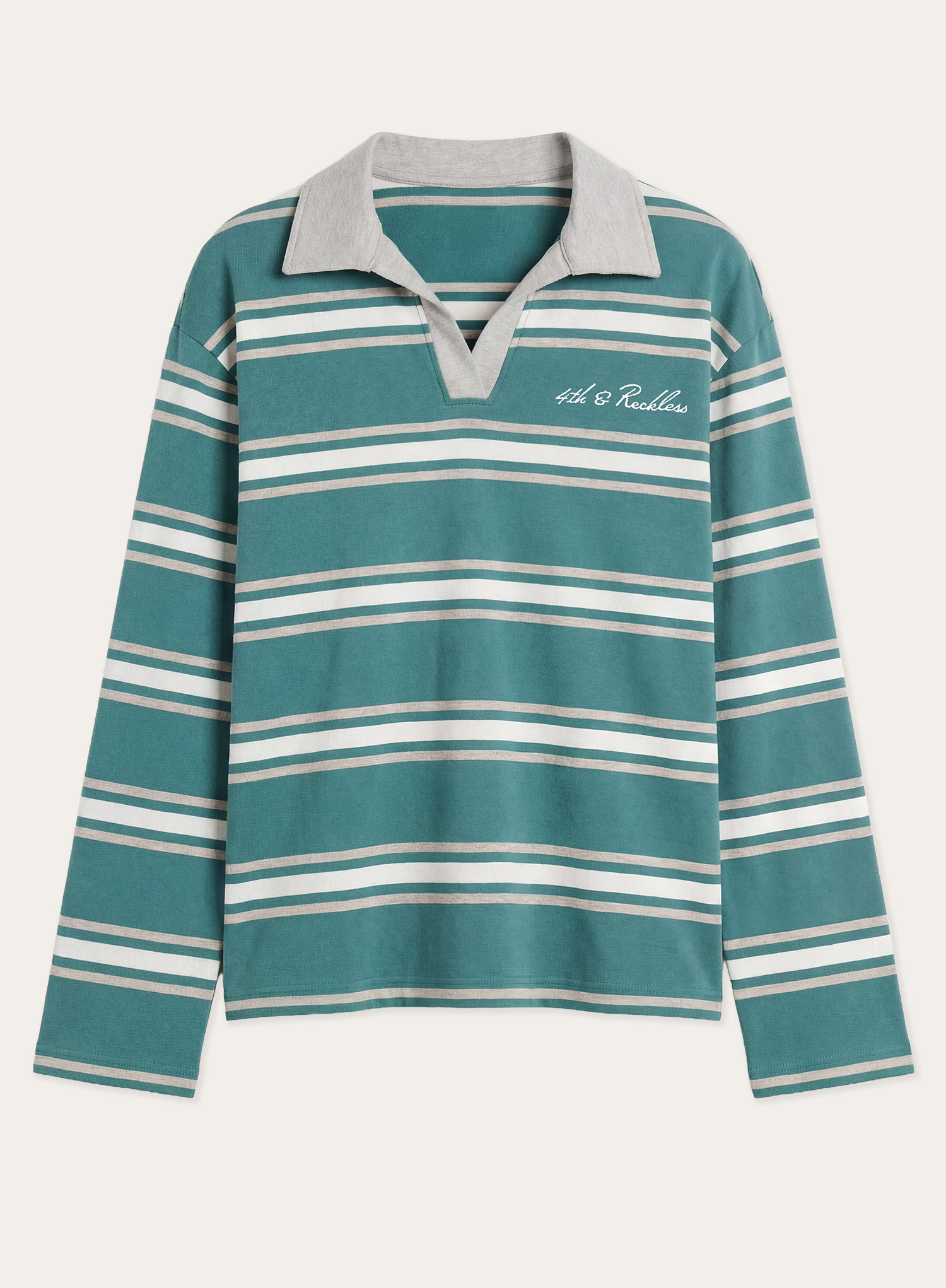 Green And White Stripe Branded Rugby Top