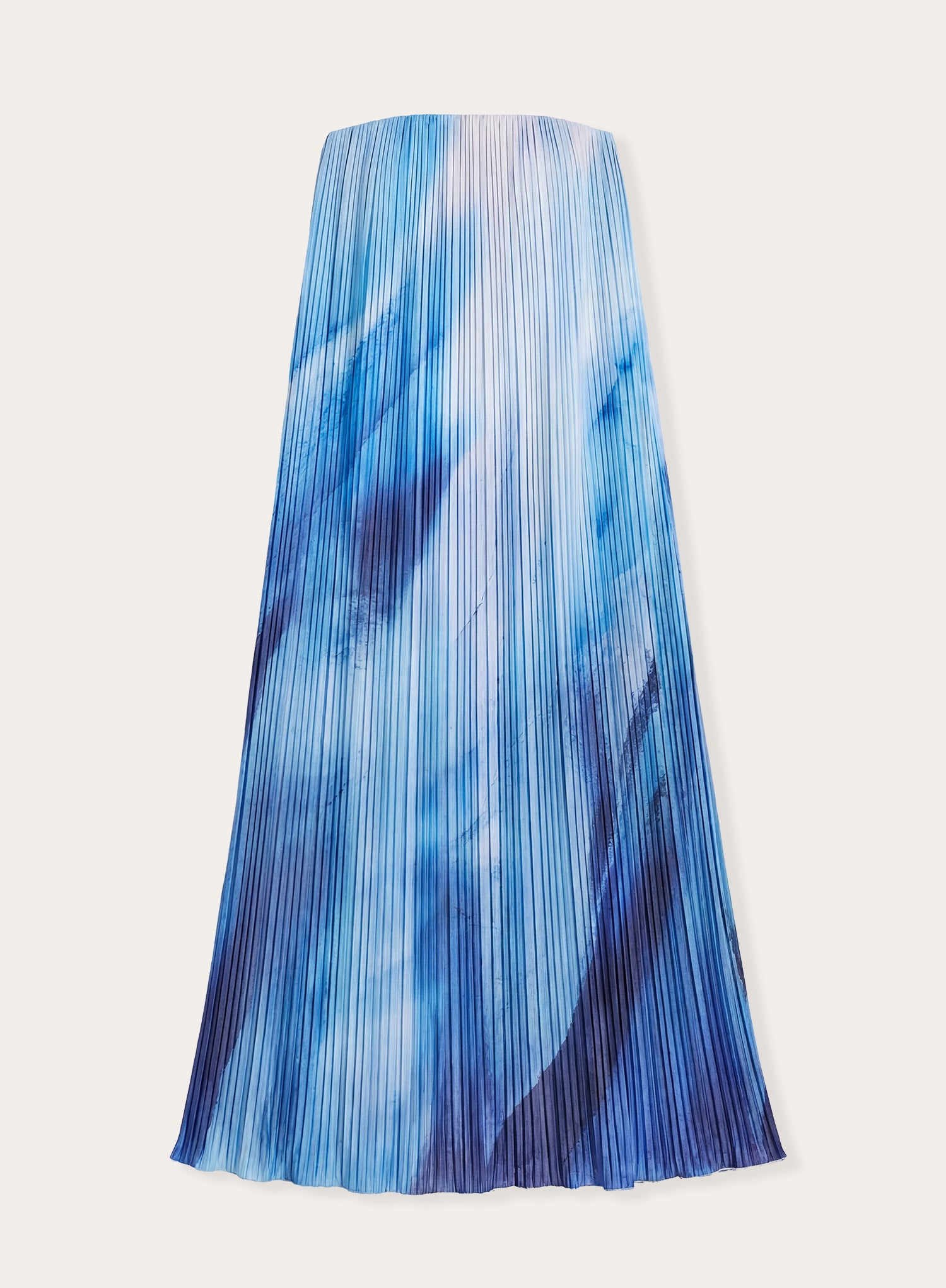 Blue Ombre Print Plisse Bandeau Maxi Dress