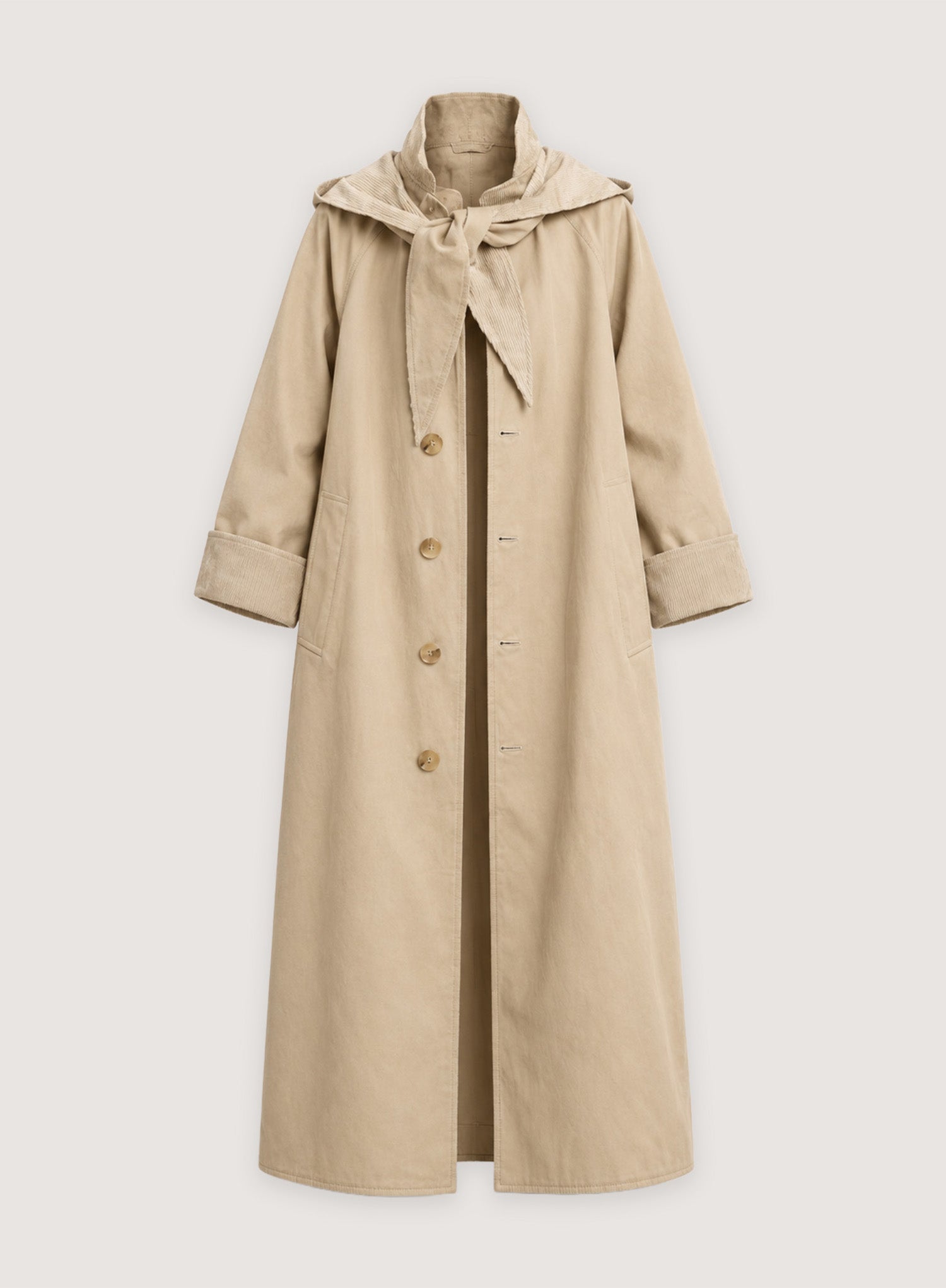Beige Tie Scarf Reversible Cotton Trench Coat