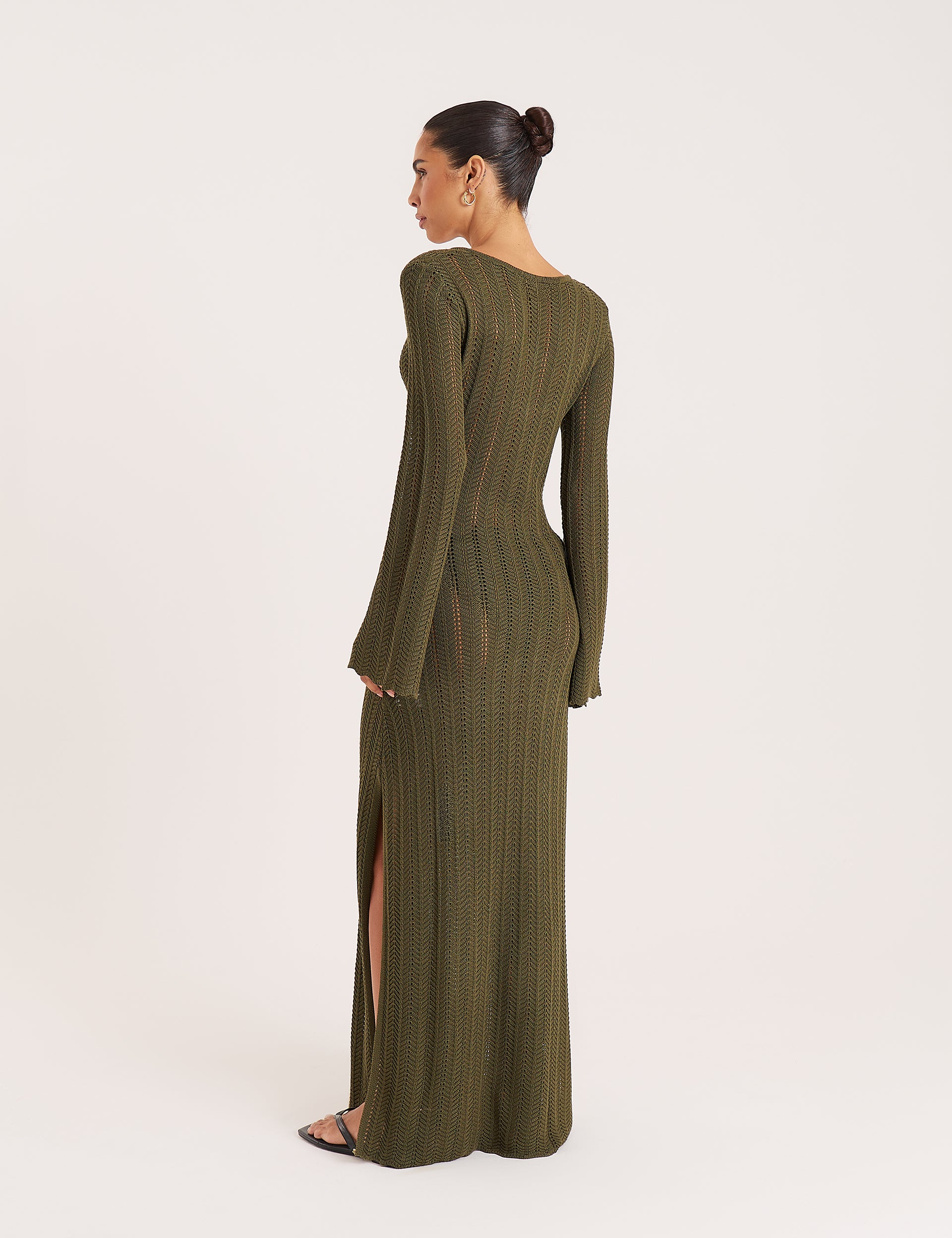 Olive Keyhole Knitted Maxi Dress