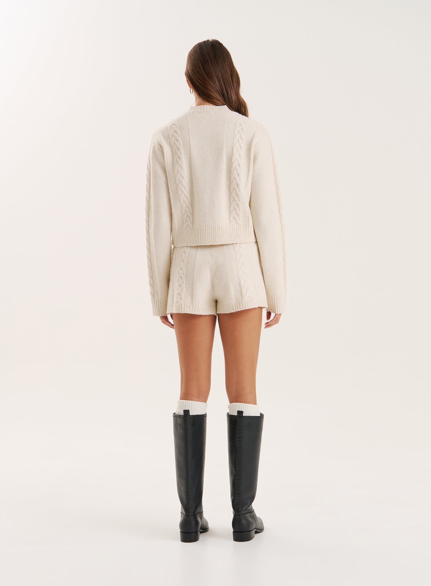 Cream Cable Knit High Waist Shorts