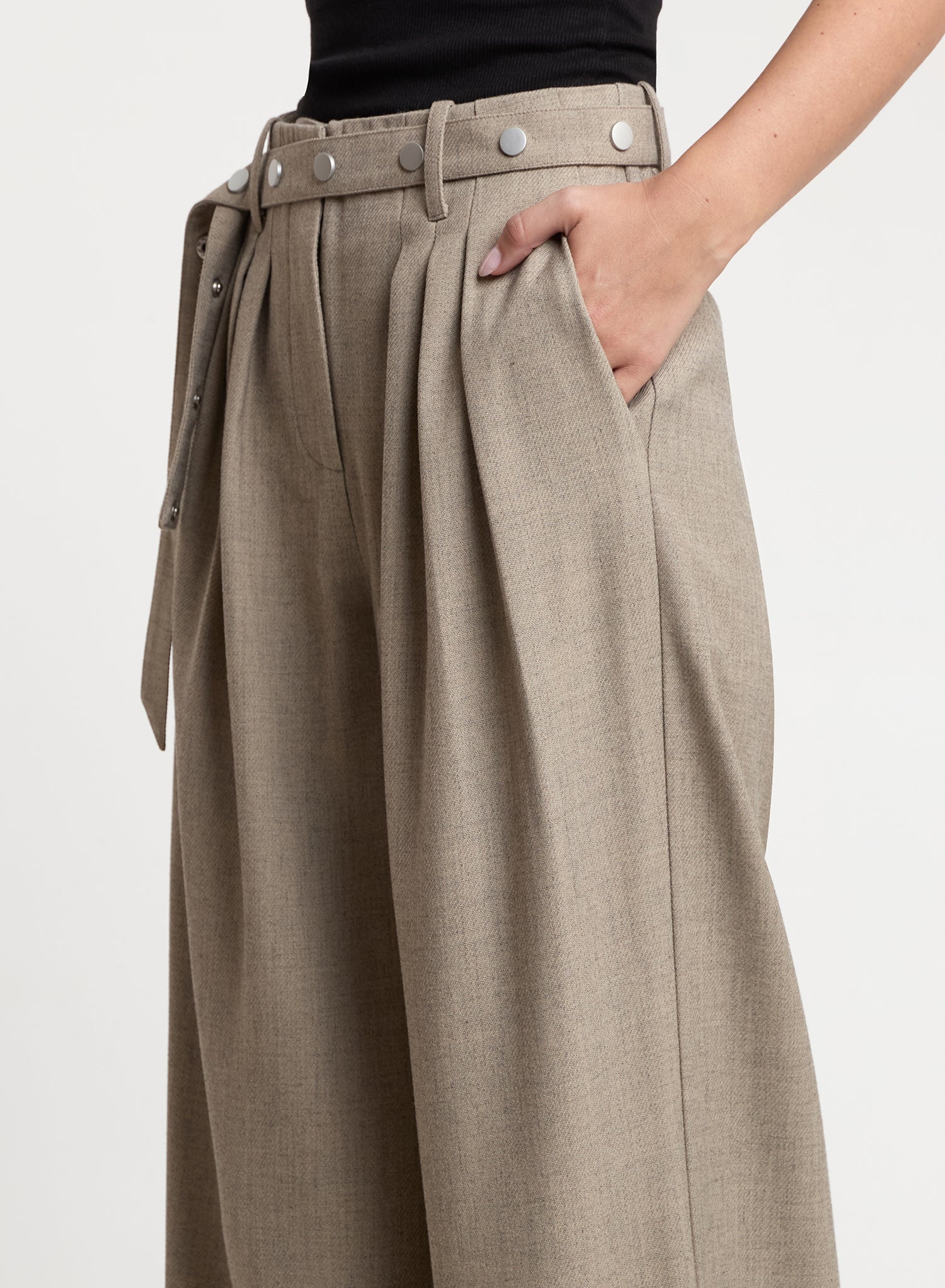 Grey Belted Tailored Wide Leg Trousers