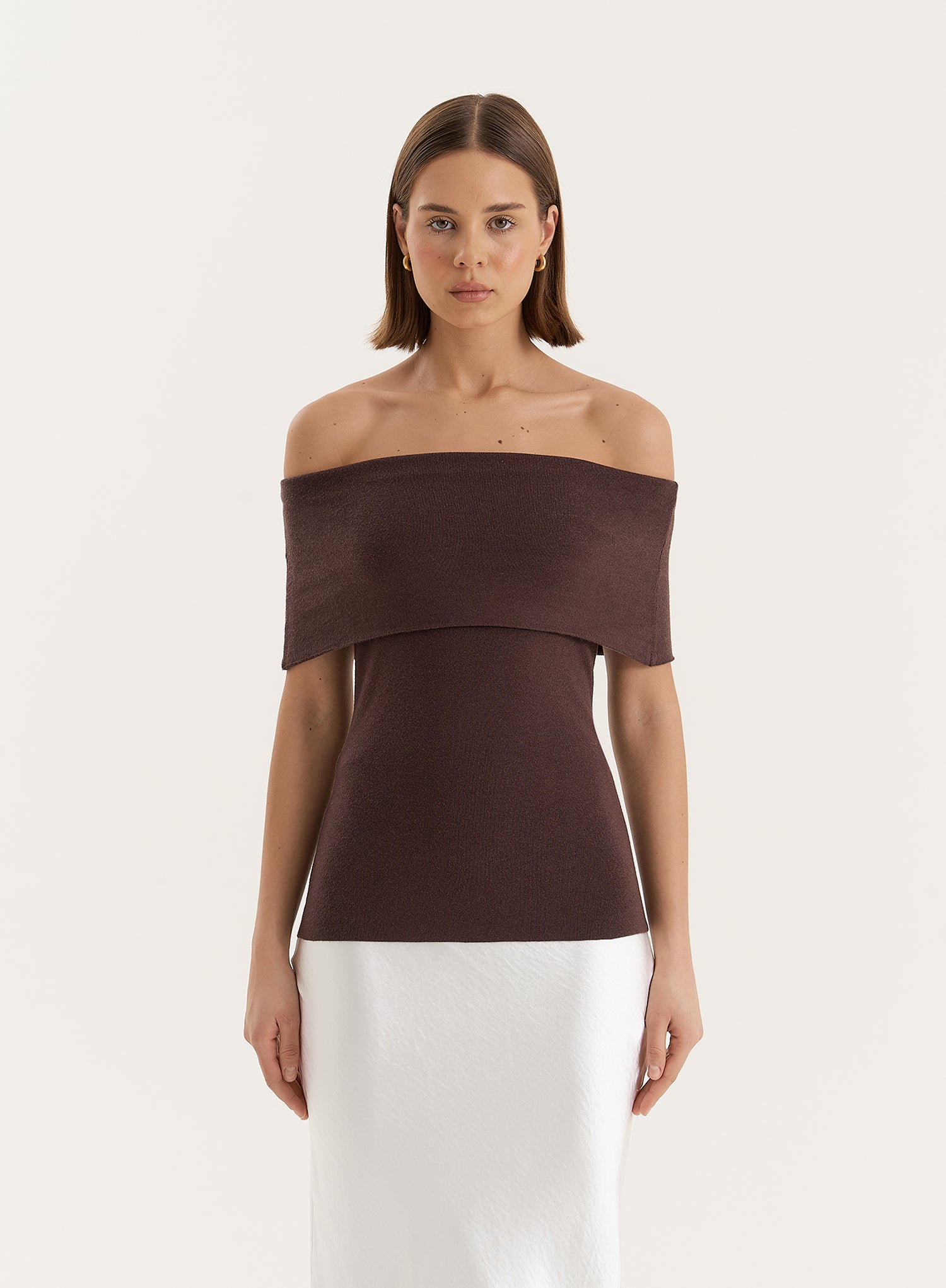 Chocolate Bandeau Longline Knitted Top- Marsha