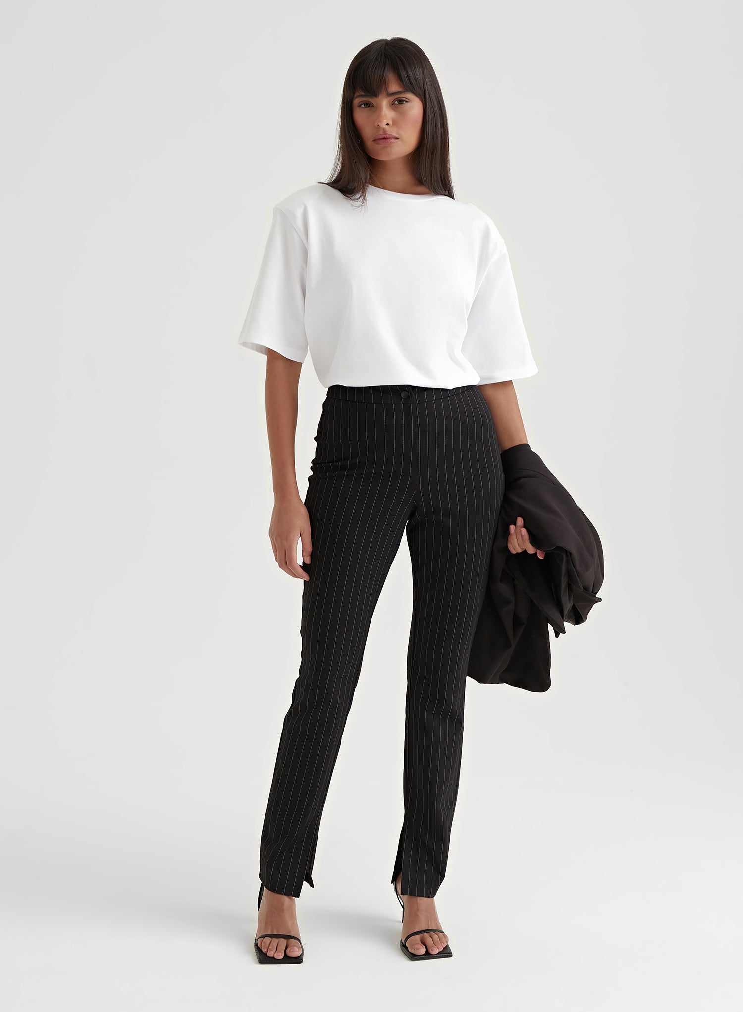 Black Pinstripe Slim Leg Trouser - Hally