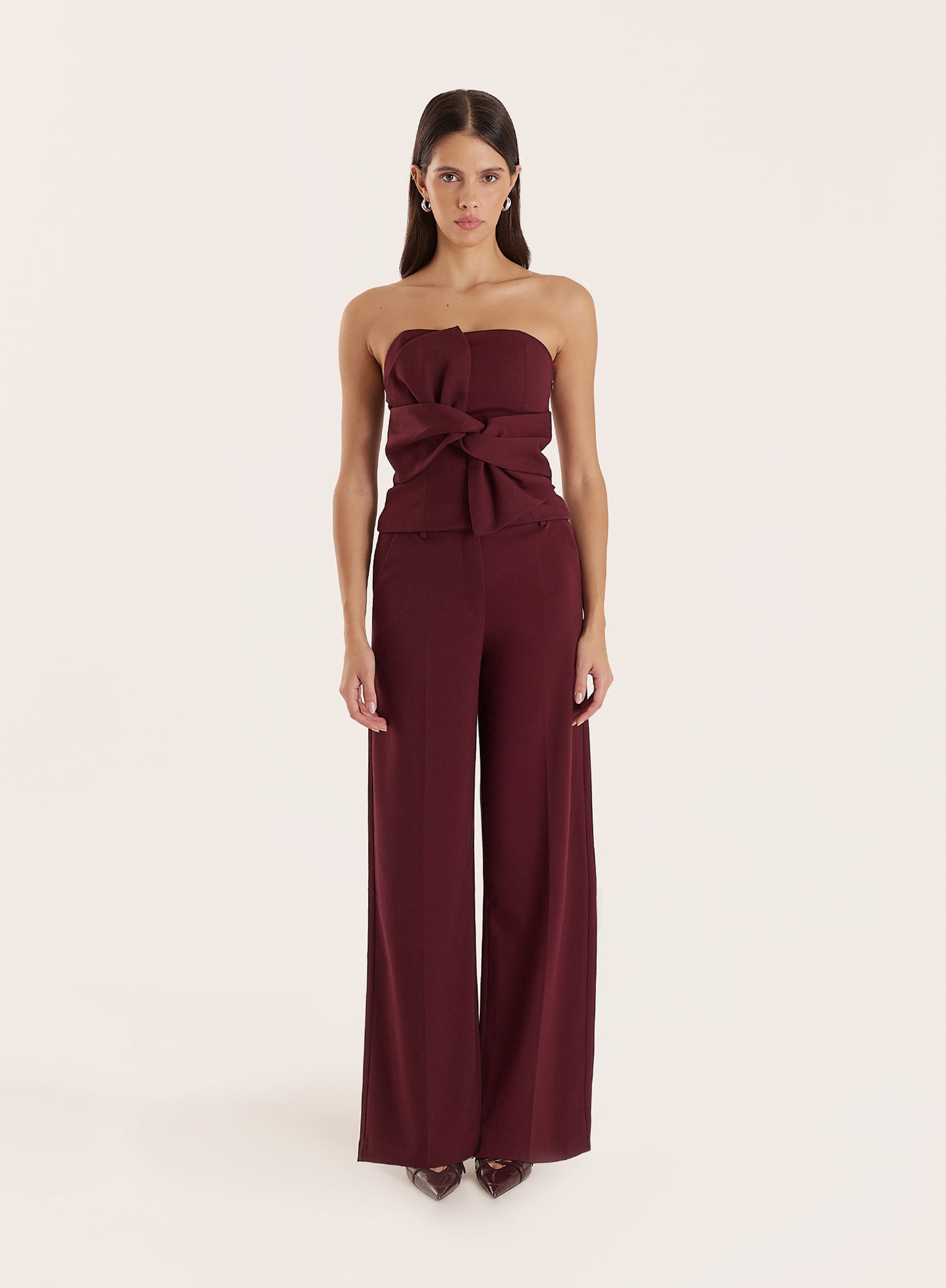 Burgundy Tailored Wide Leg Trousers