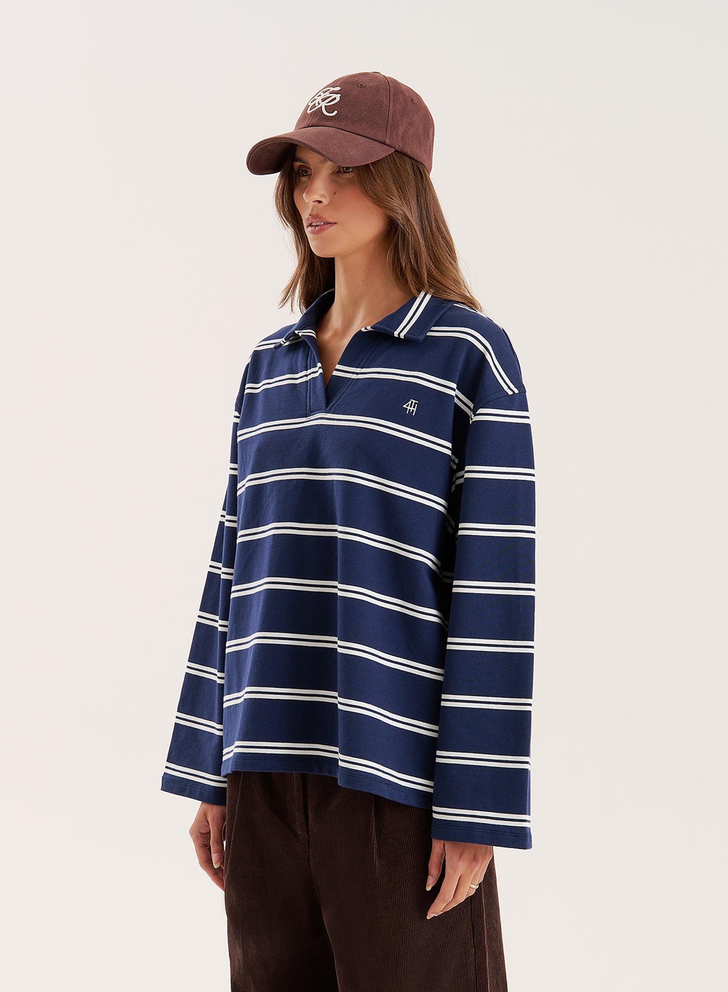 Navy And White Thin Striped Rugby Top