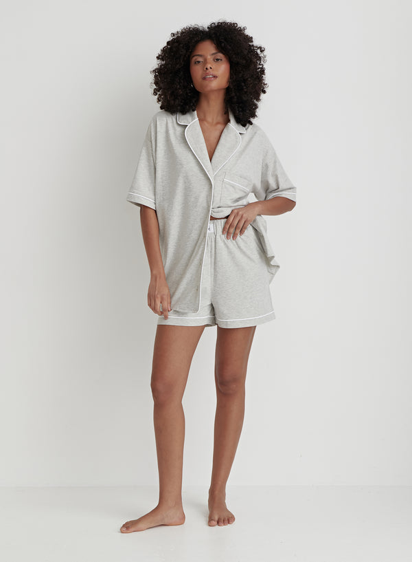 Grey Marl Jersey Pyjama Short Sleeve Shirt- Chelsie