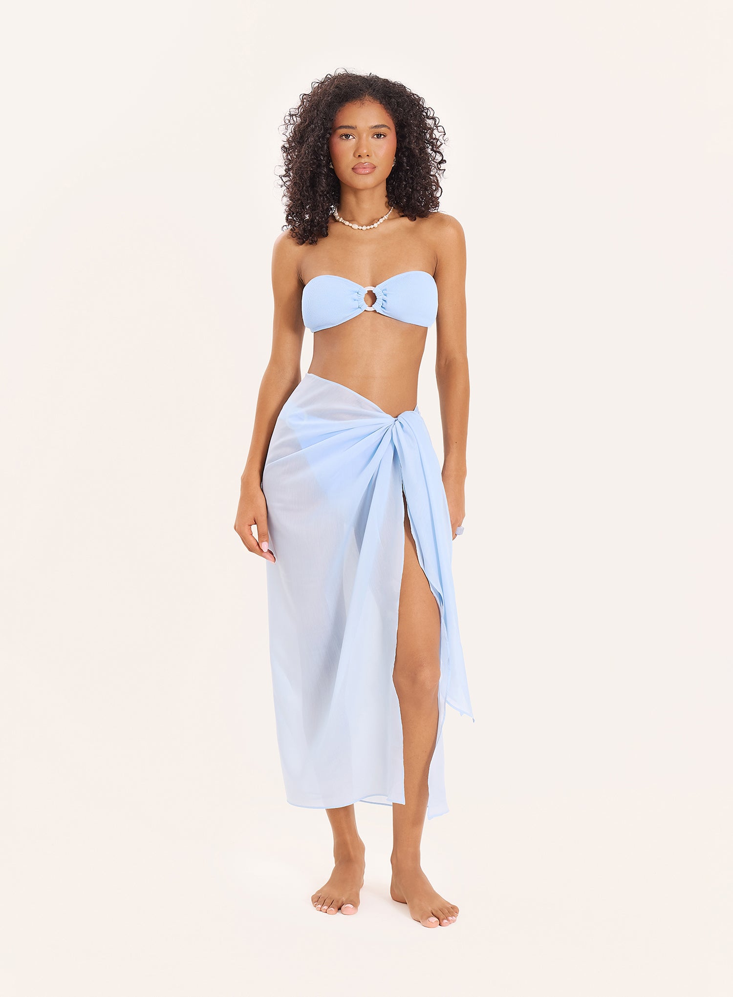 Light Blue Pearl Ring Crinkle High Leg Bikini Bottom