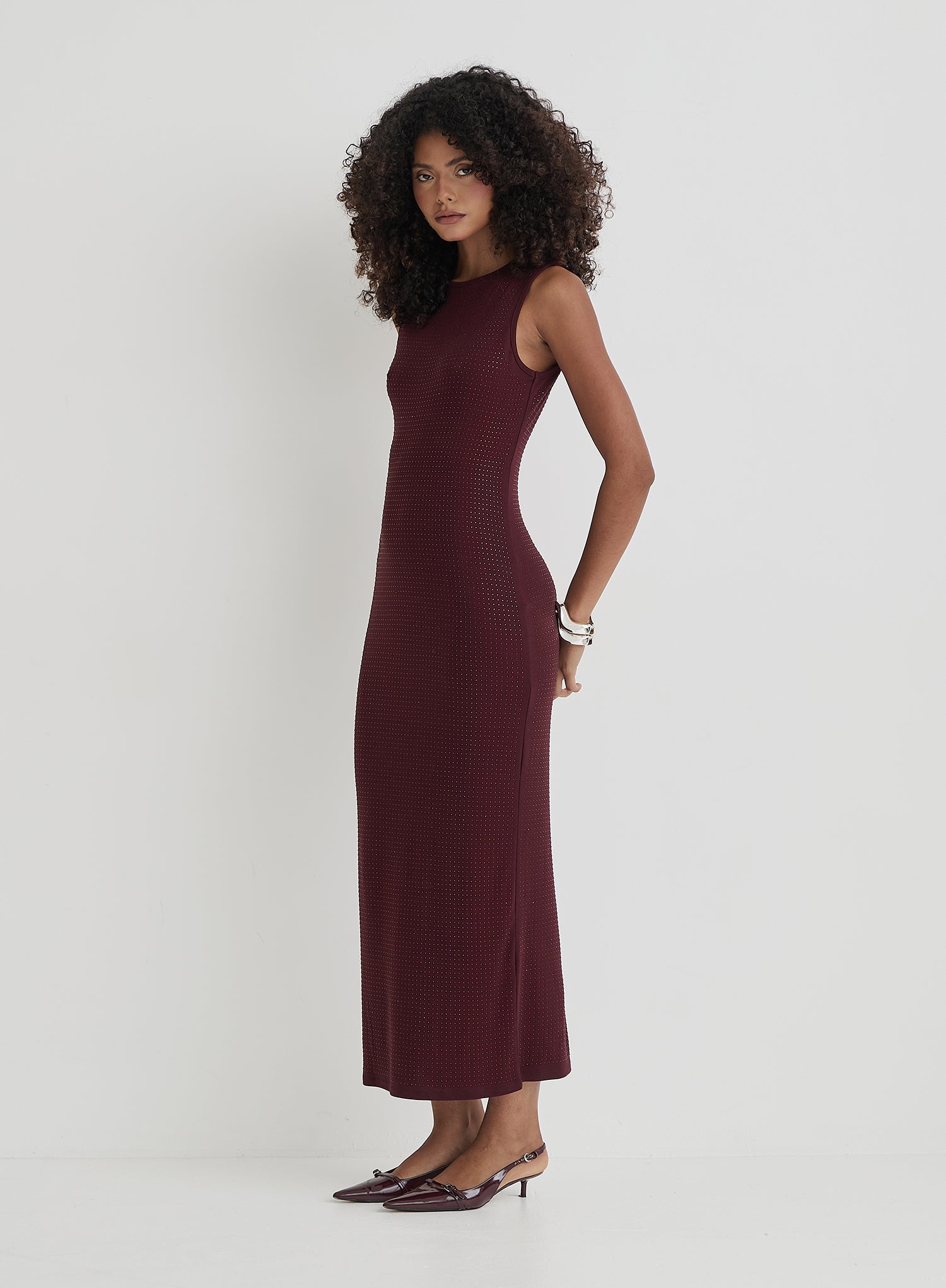 Burgundy Embellished Maxi Dress- Jaden