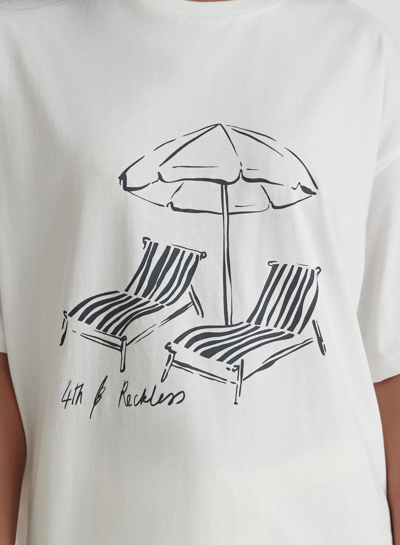 Off White Oversized Beach Graphic T-Shirt- Bella