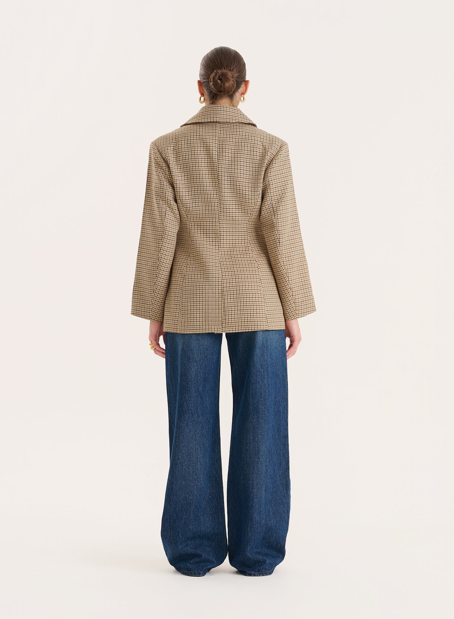 Check Print Cinched Waist Tailored Blazer