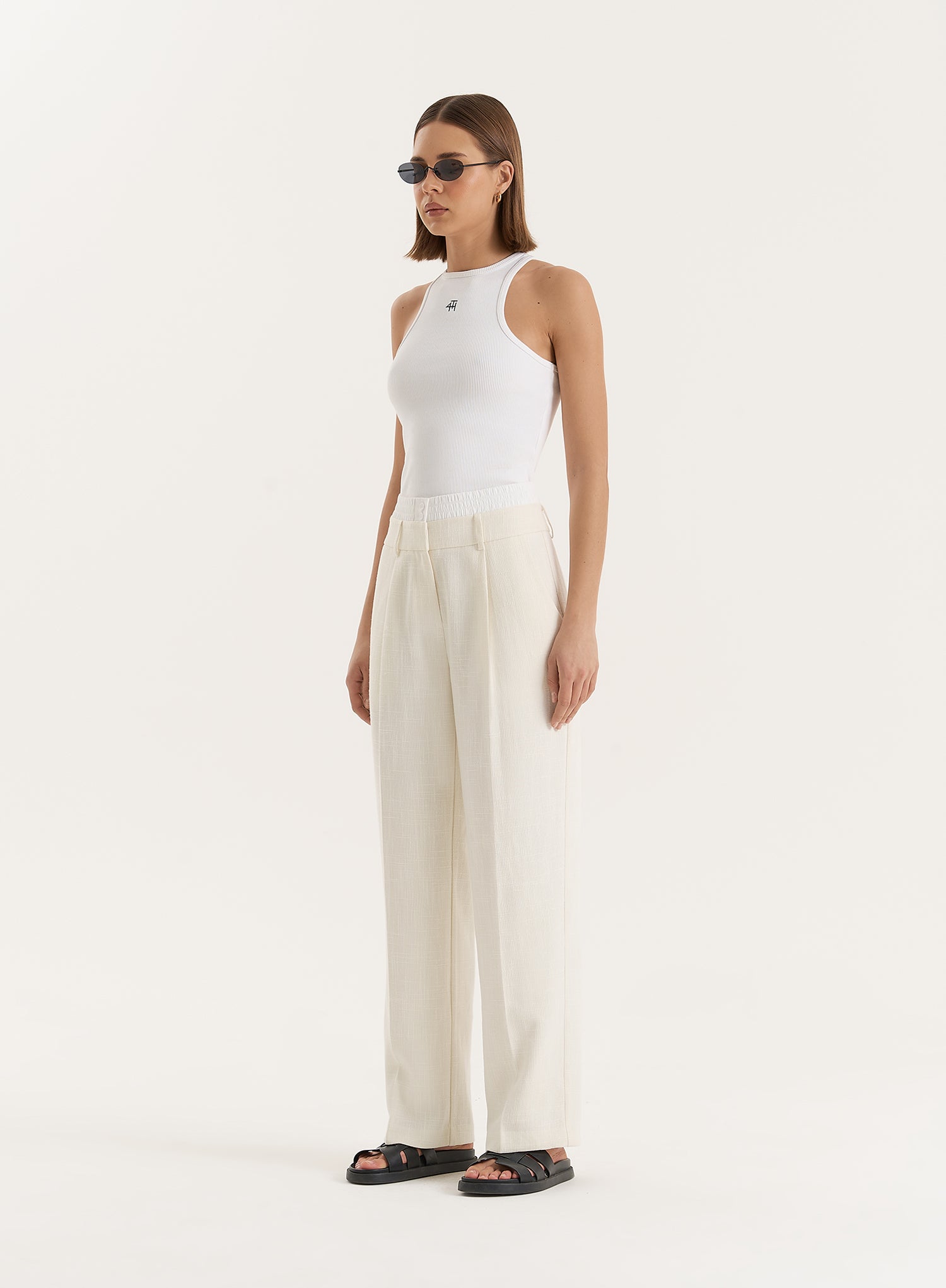 Cream Wide Leg Tailored Trouser- Georgia