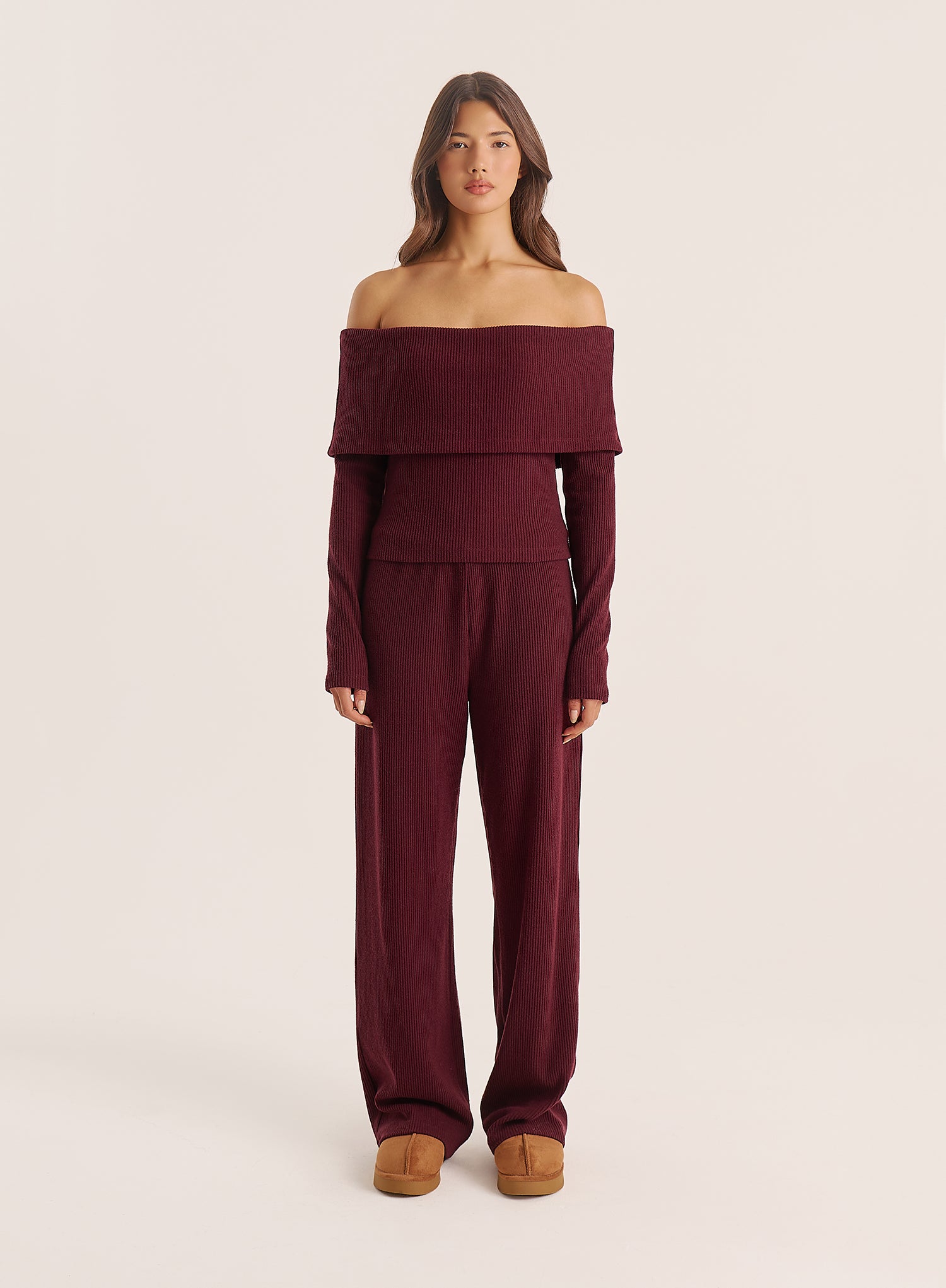 Dark Red Bardot Foldover Top