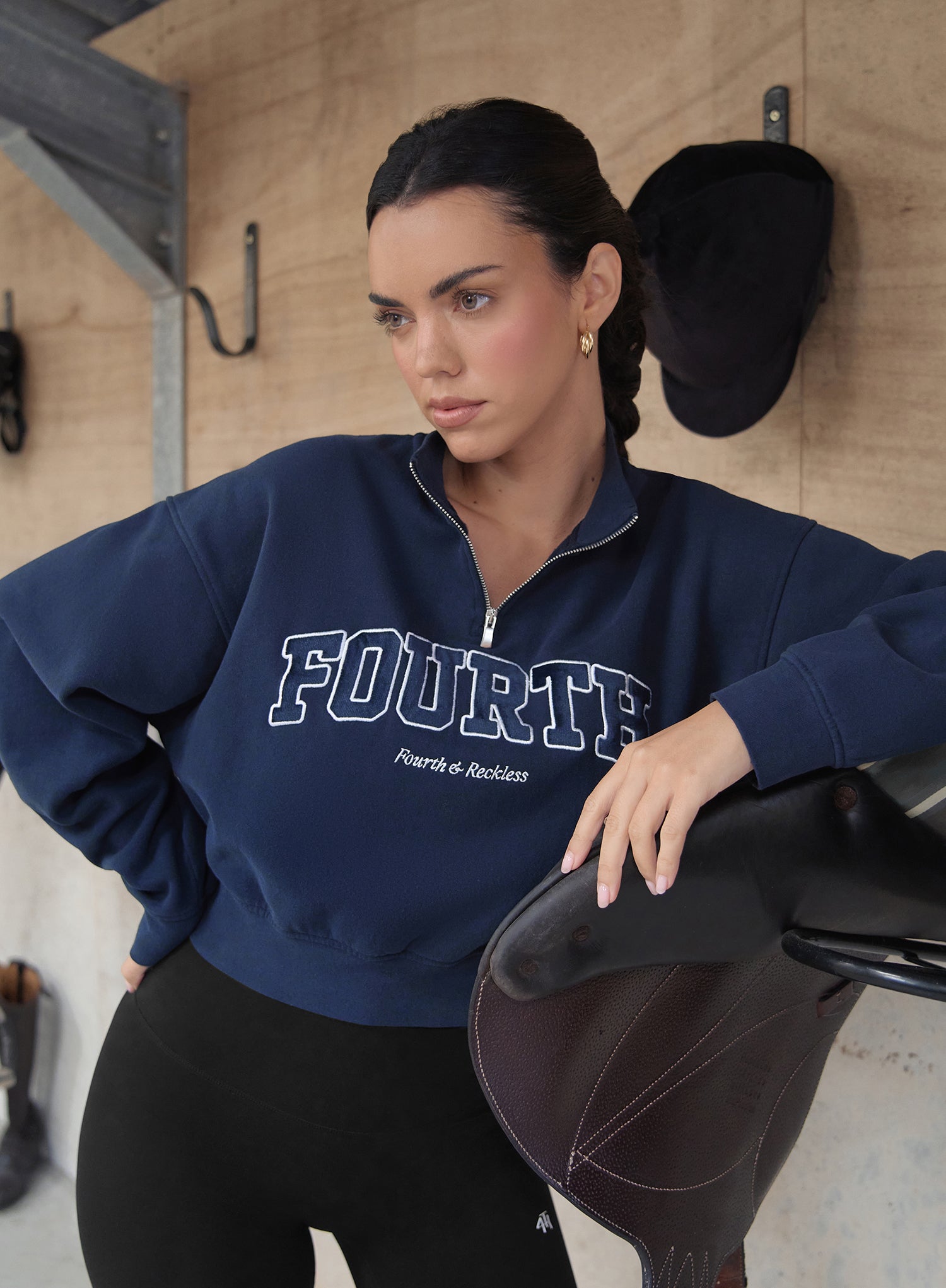 Navy Fourth Half Zip Cropped Sweatshirt- Zenya