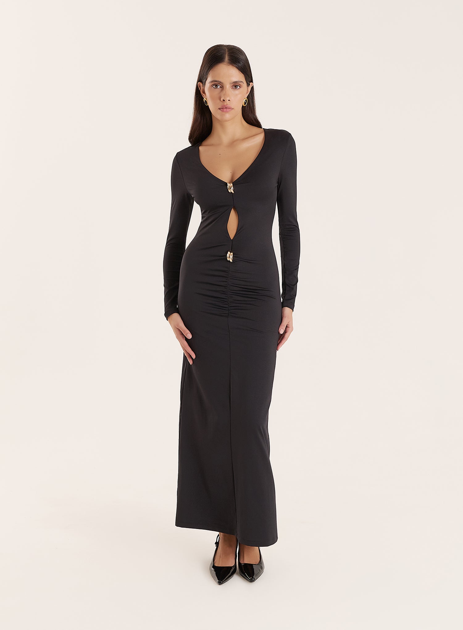 Black Hardware Detail Cutout Maxi Dress