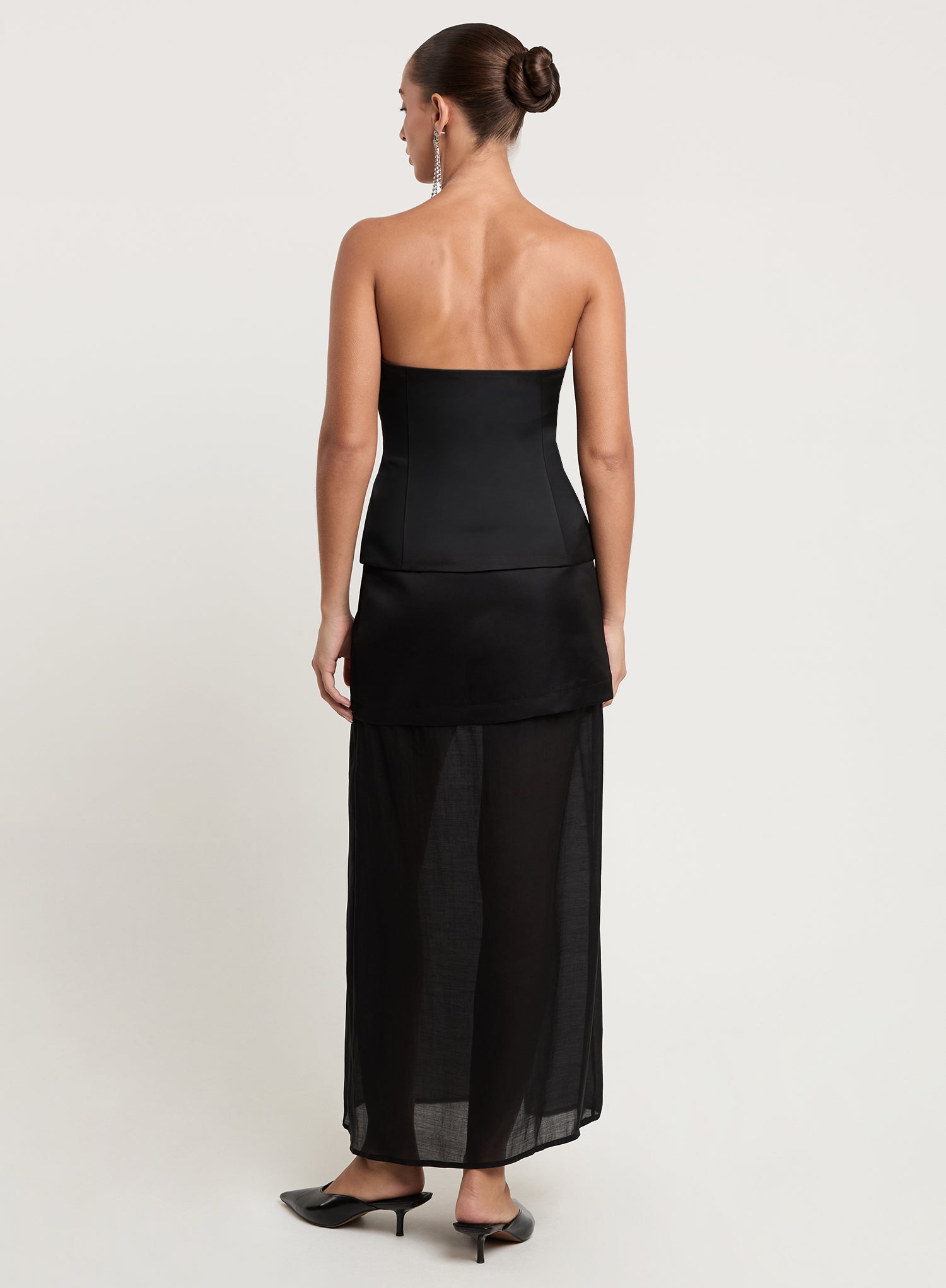 Black Satin Embellished Bandeau Top