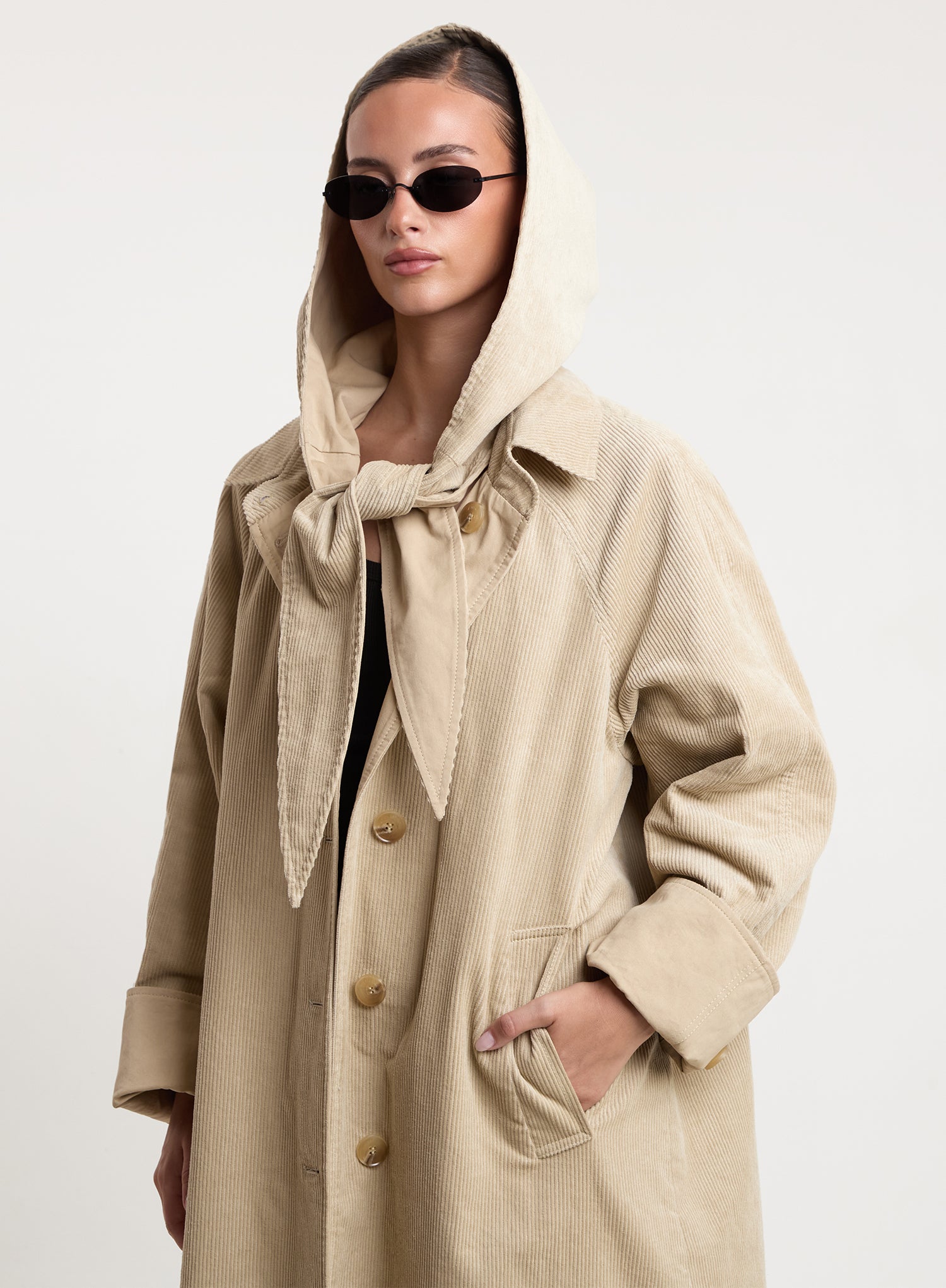 Beige Tie Scarf Reversible Cotton Trench Coat