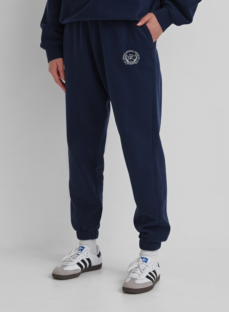 Navy Embroidered Joggers- Apollo