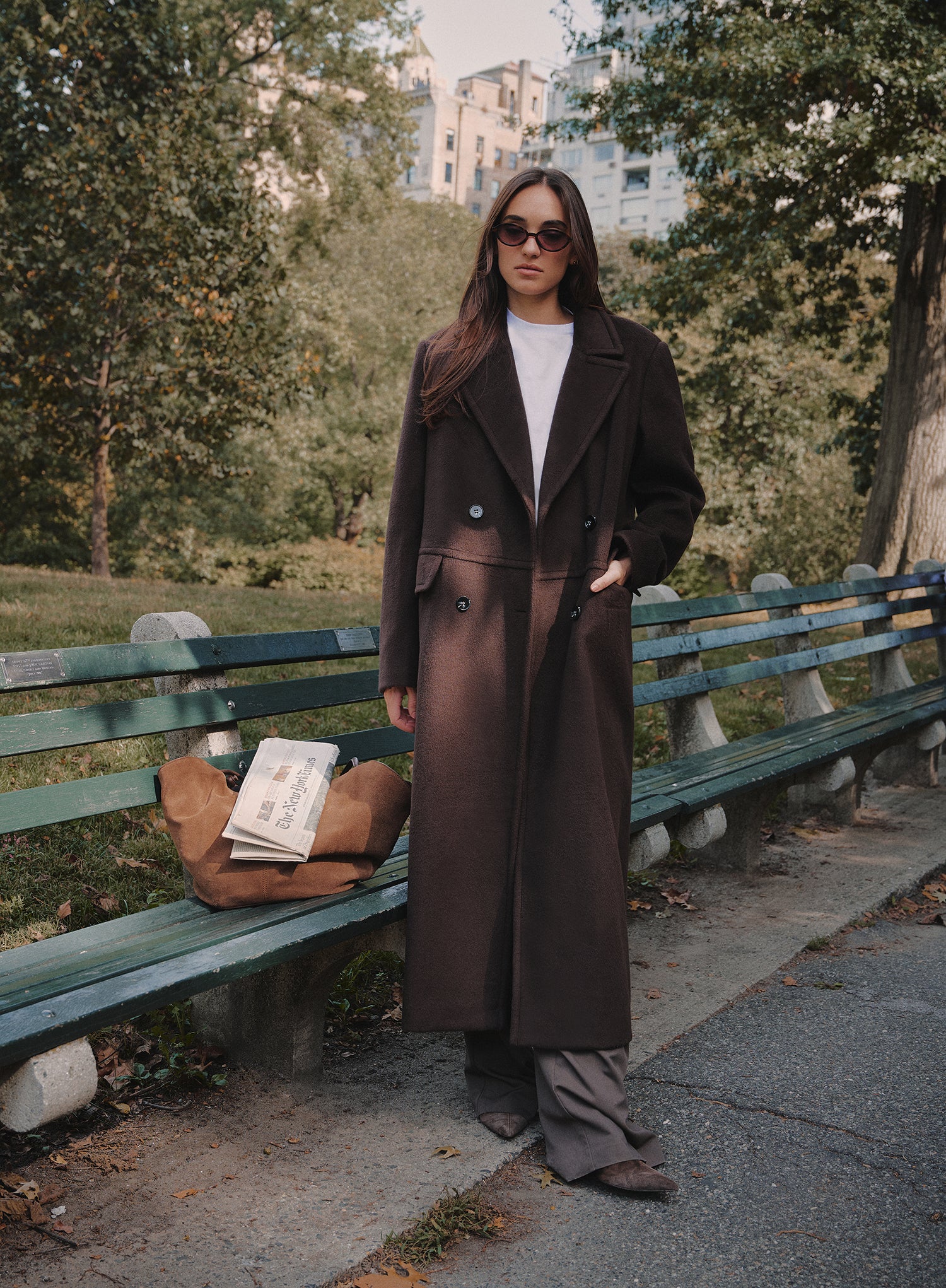 Chocolate Double-Breasted Longline Coat