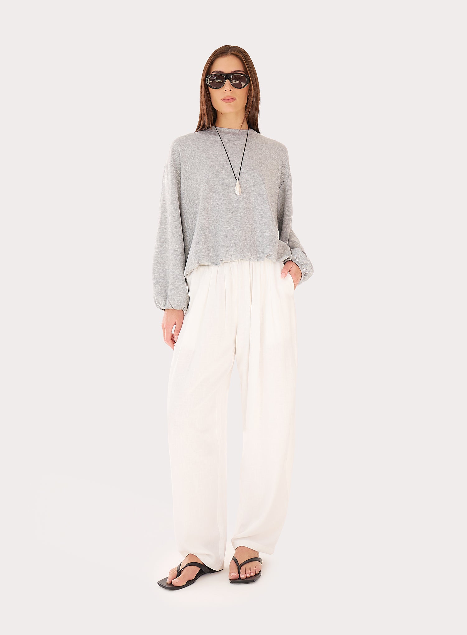 Grey Balloon Sleeve Bubble Hem Sweatshirt