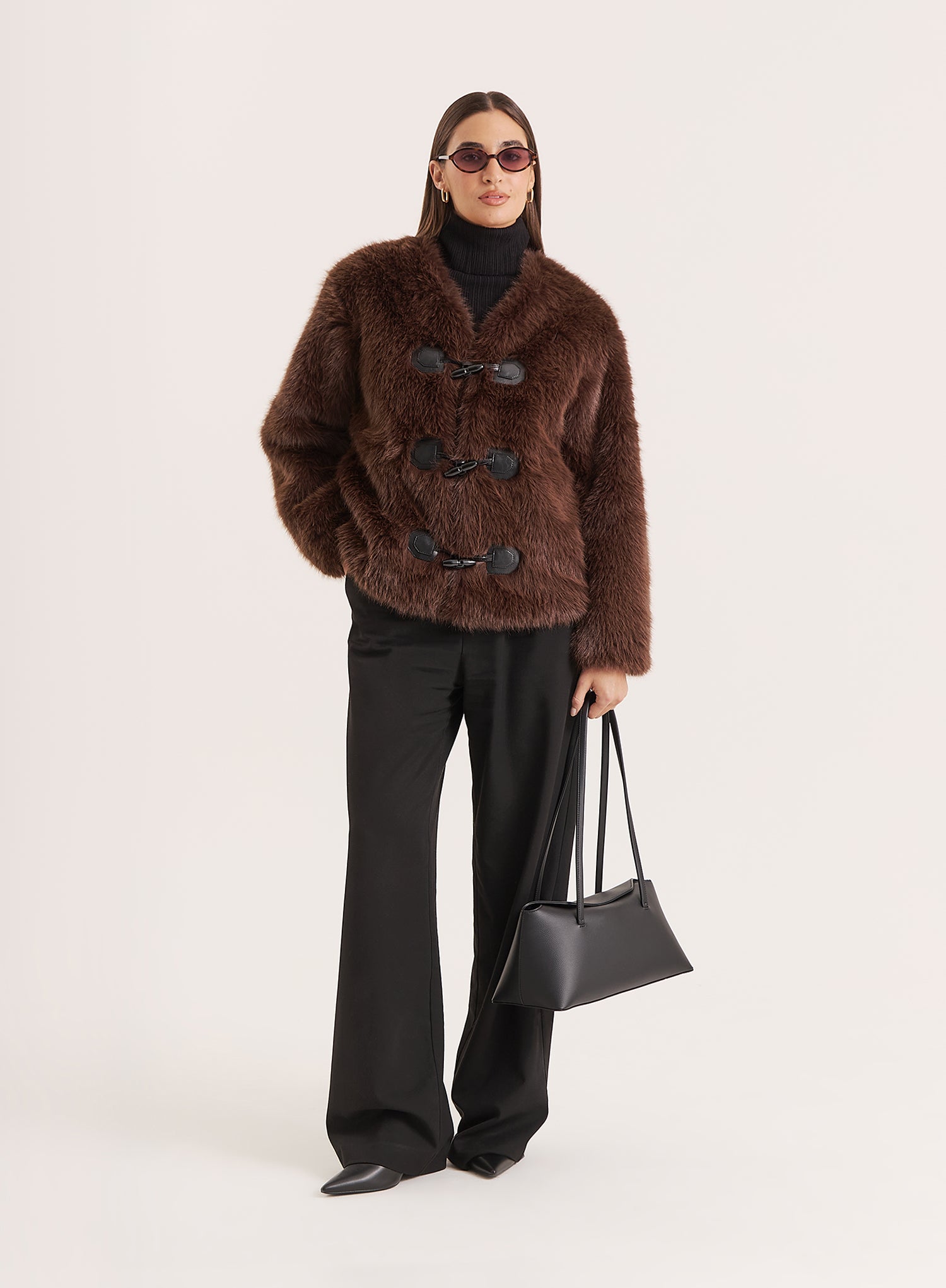 Brown Faux Fur Toggle Fastening Jacket