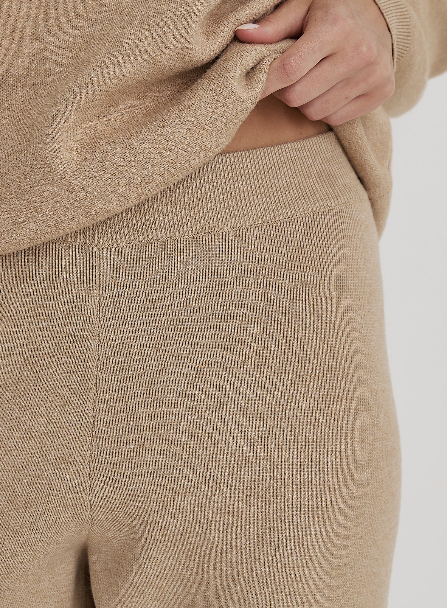 Beige Knitted Wide Leg Trouser- Cameron