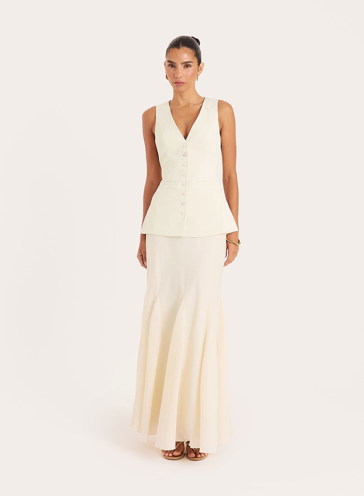 Cream Tie Belt Detail Button Waistcoat