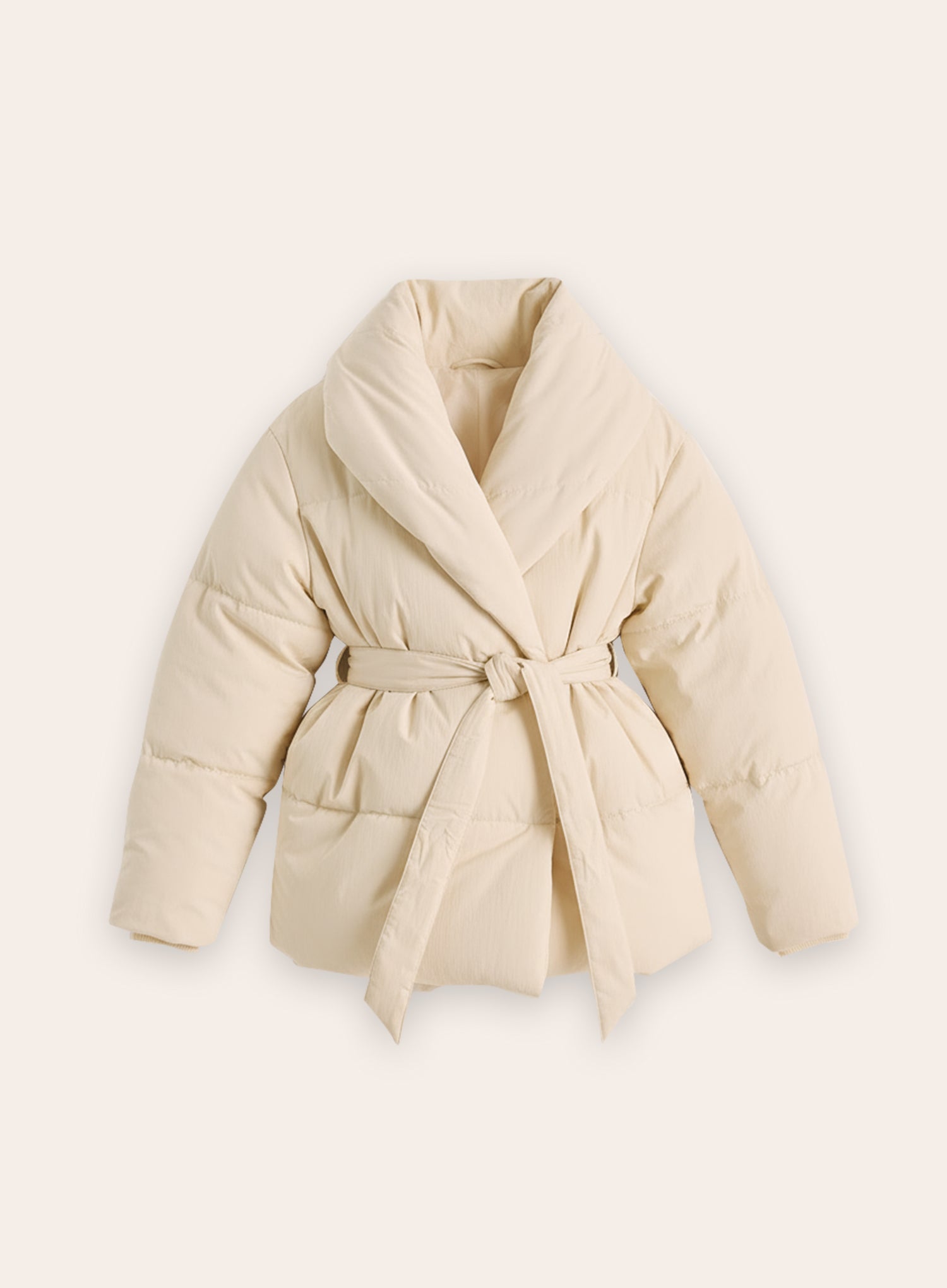 Cream Wrap Waist Belted Puffer Coat