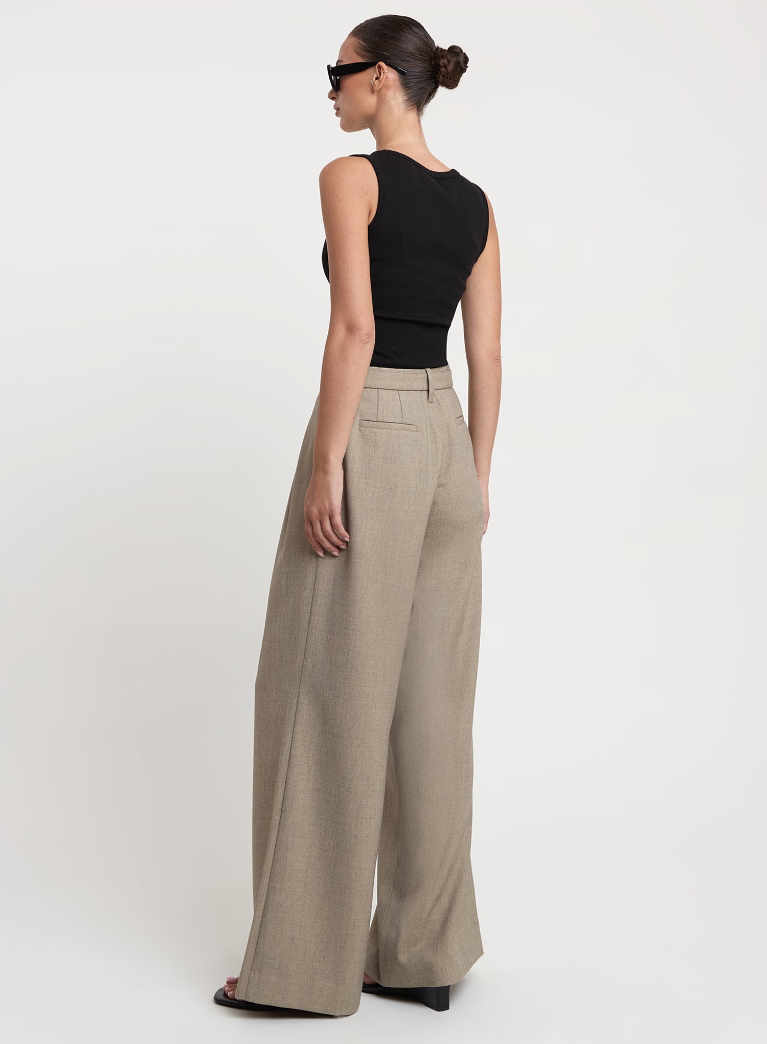 Grey Belted Tailored Wide Leg Trousers